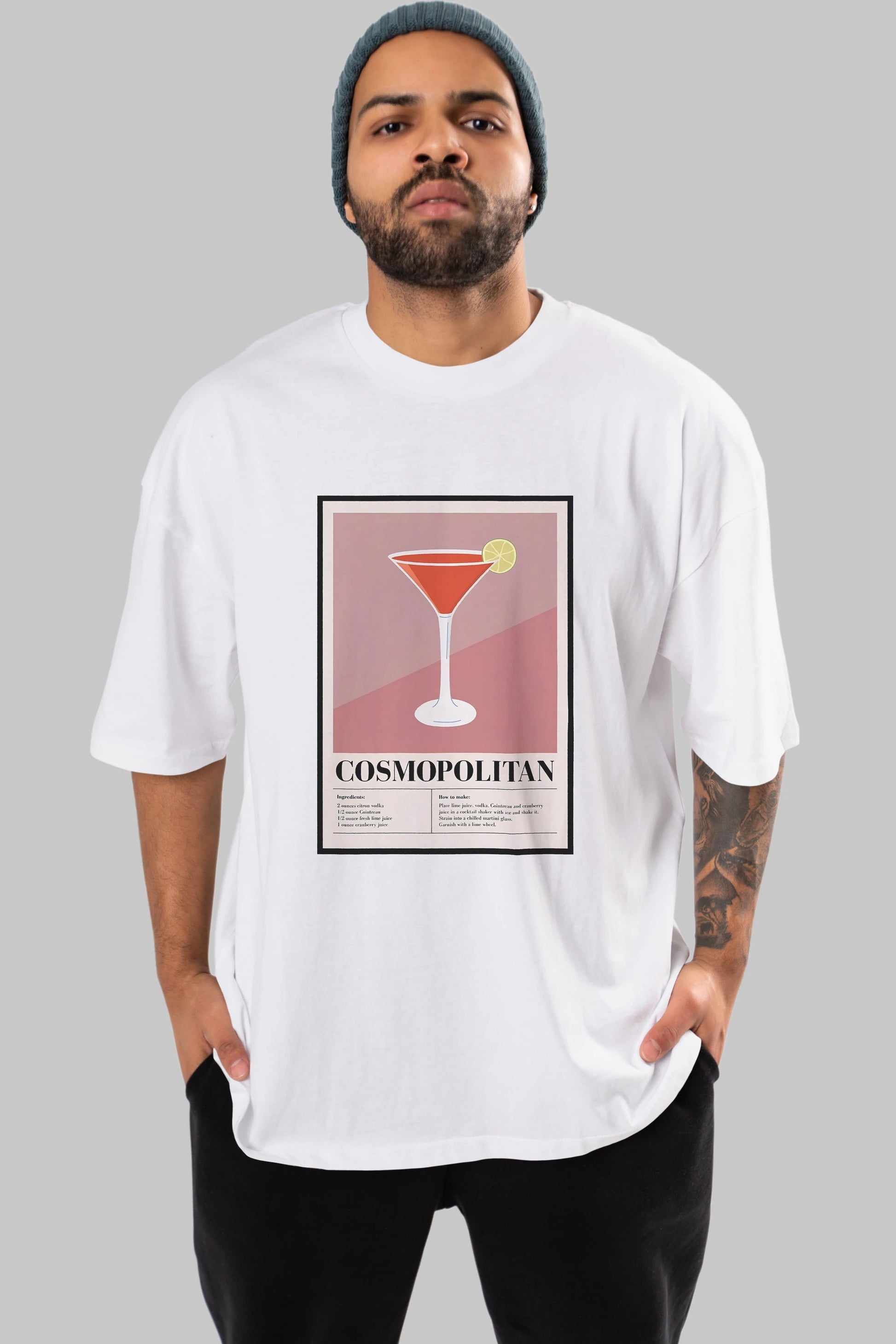 Cosmopolitan 3 Ön Baskılı Oversize t-shirt Erkek Kadın Unisex %100 Pamuk Bisiklet Yaka tişort