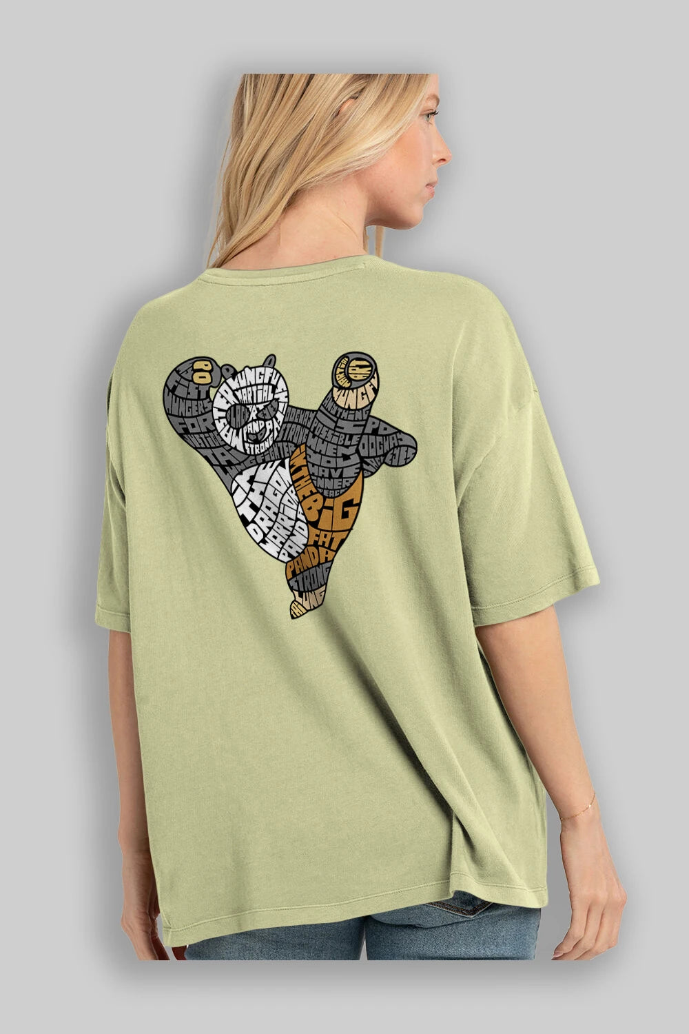 Warrior Panda Arka Baskılı Oversize t-shirt %100 pamuk Erkek Kadın Unisex