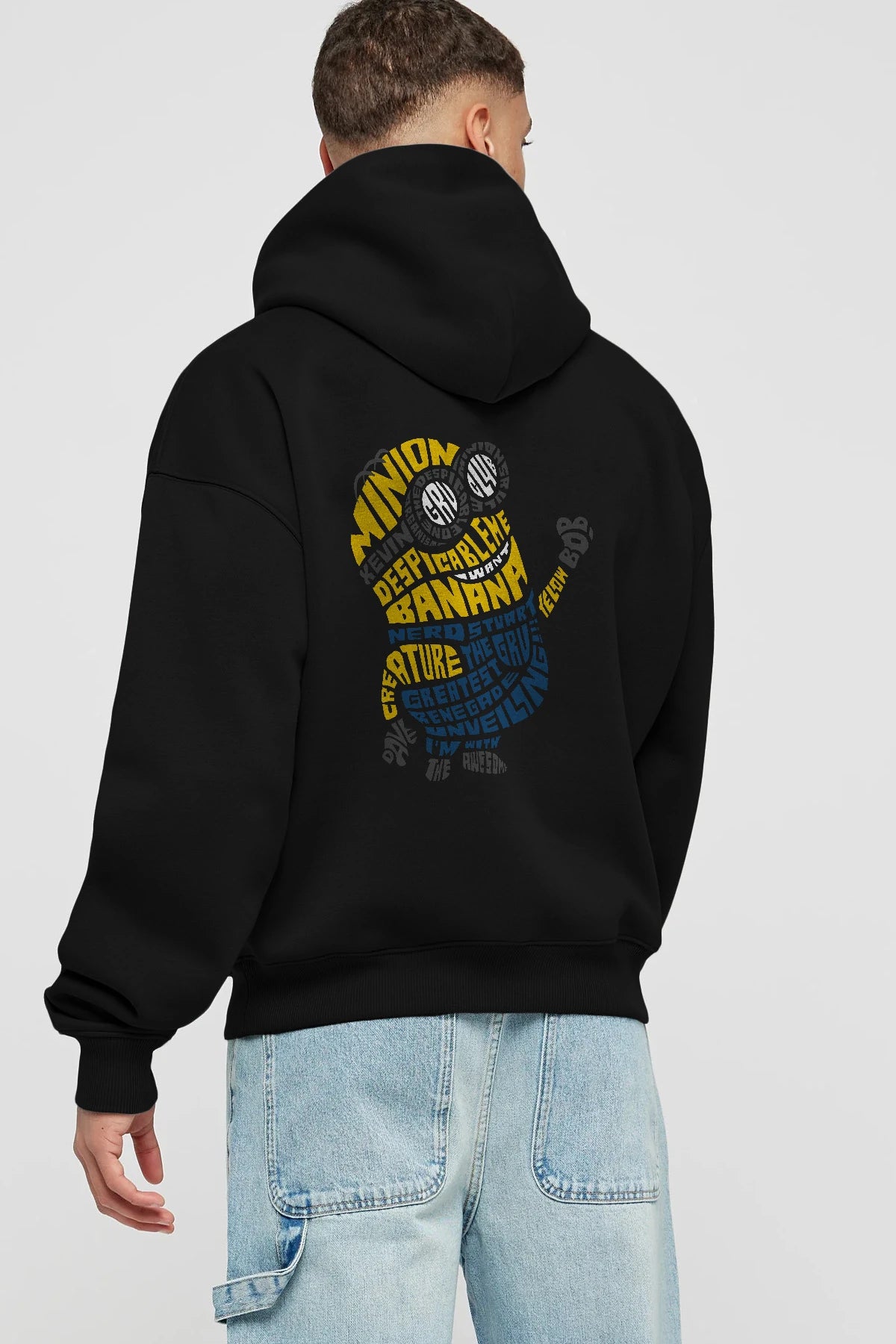 Minion Arka Baskılı Hoodie Oversize Kapüşonlu Sweatshirt Erkek Kadın Unisex
