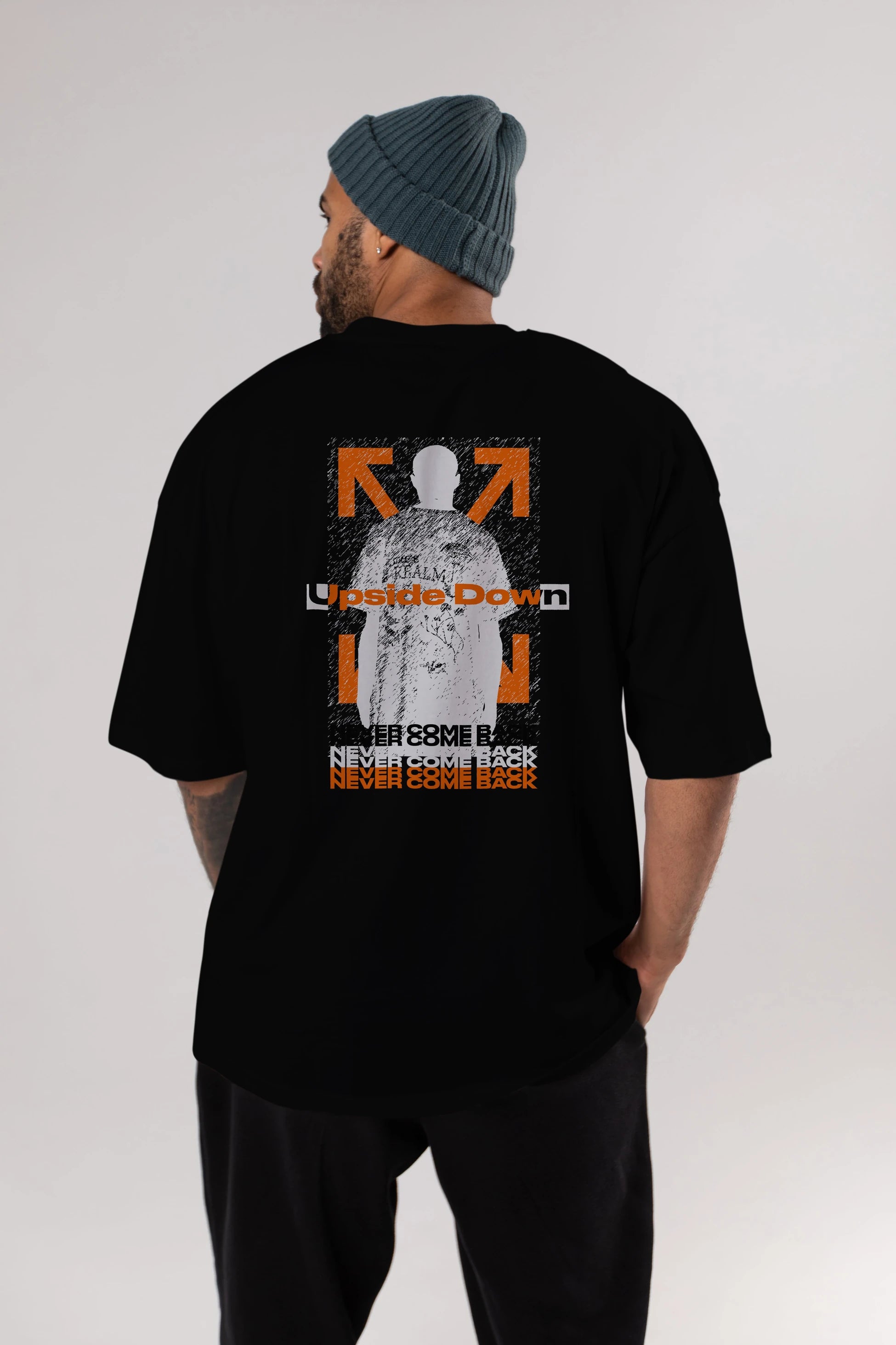 Upside Down Arka Baskılı Oversize t-shirt Erkek Kadın Unisex
