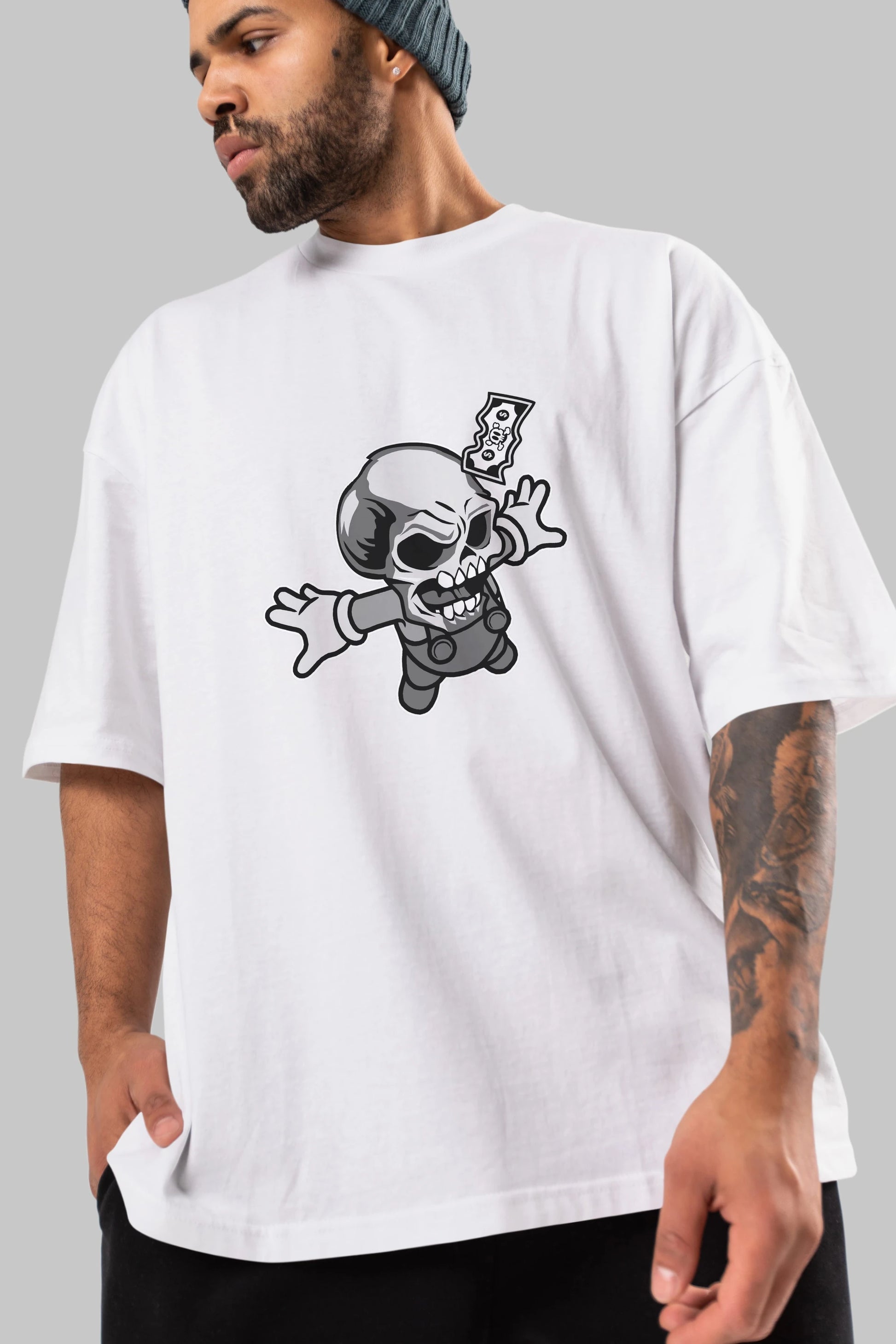 Skull Drowning Ön Baskılı Oversize t-shirt Erkek Kadın Unisex %100 Pamuk tişort