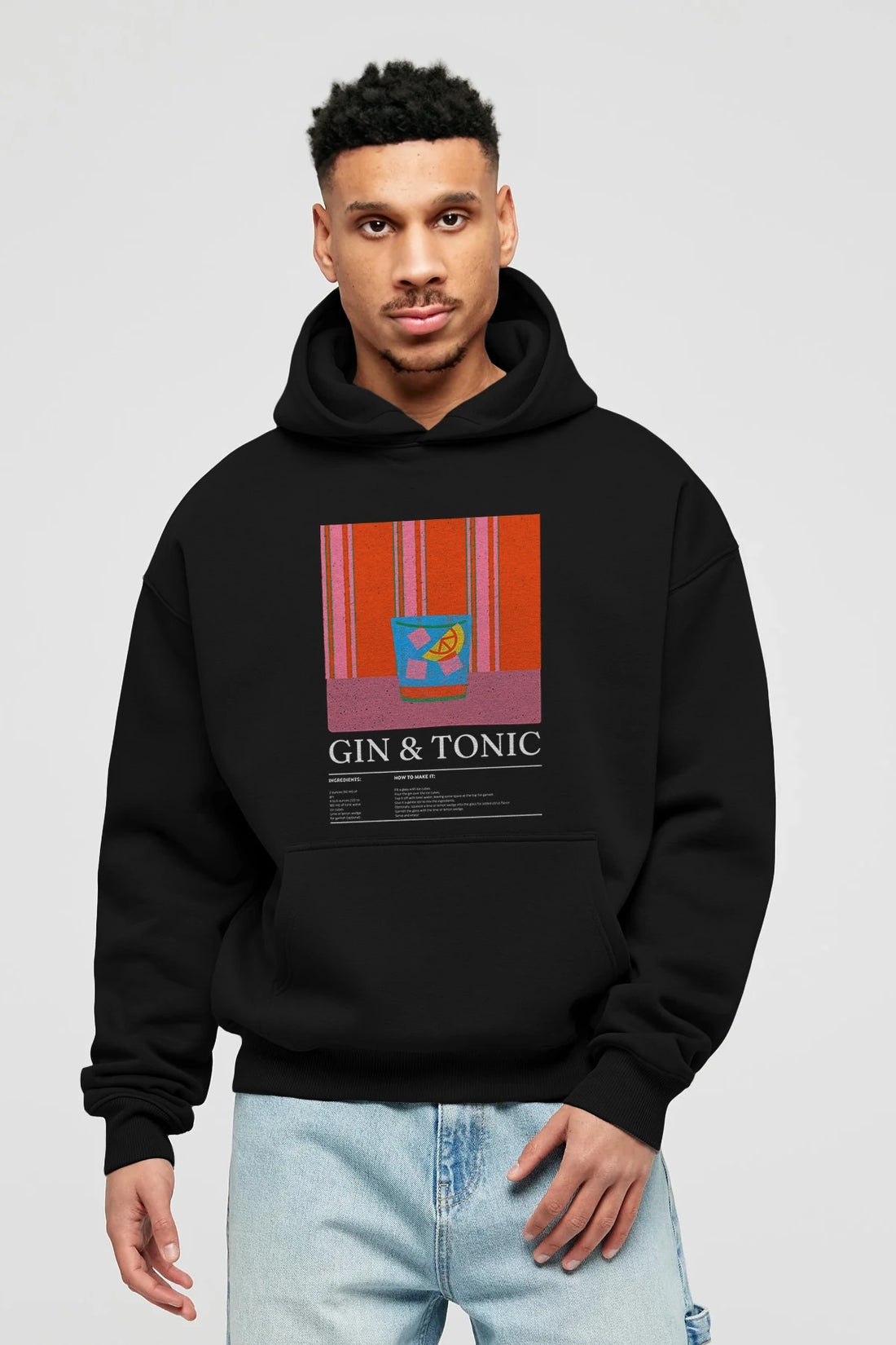 Gin tonik Kokteyl ön Baskılı Hoodie Oversize Kapüşonlu Sweatshirt Erkek Kadın