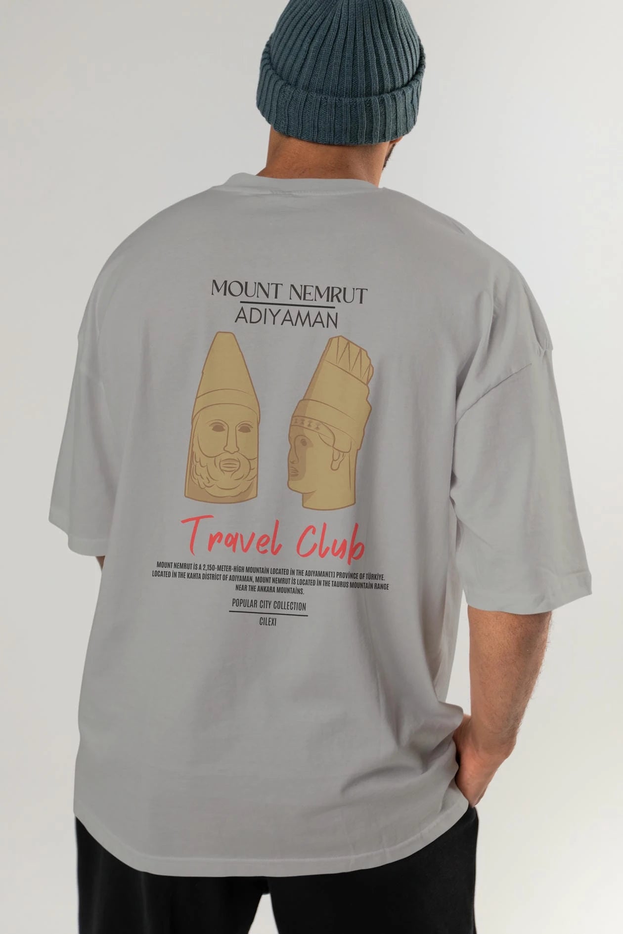 Mount Nemrut Adiyaman Arka Baskılı Oversize t-shirt Erkek Kadın Pamuk Bisiklet Yaka tişort