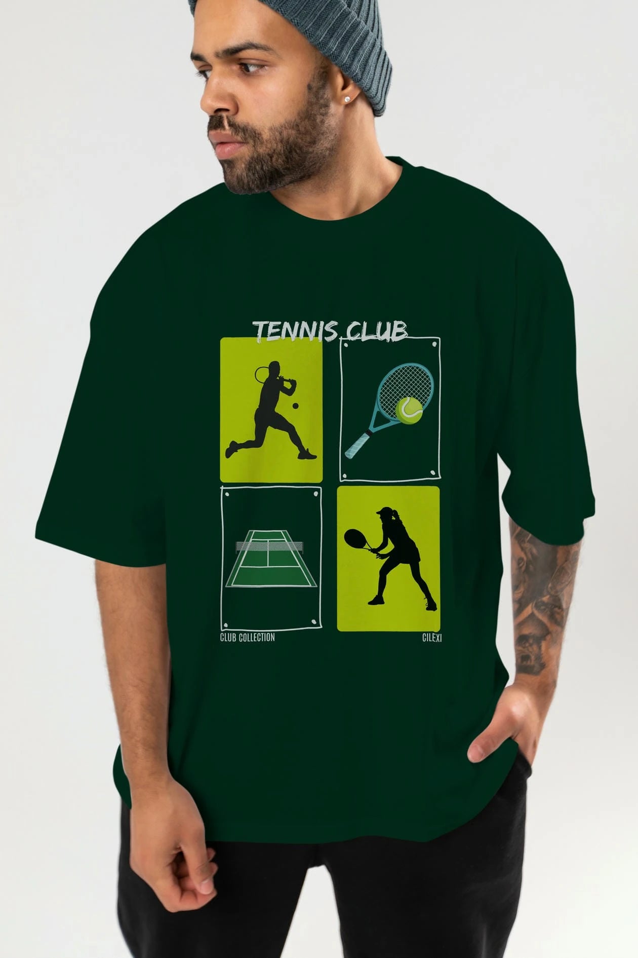Tennis Club ön Baskılı Oversize t-shirt Erkek Kadın %100 Pamuk Bisiklet Yaka tişort