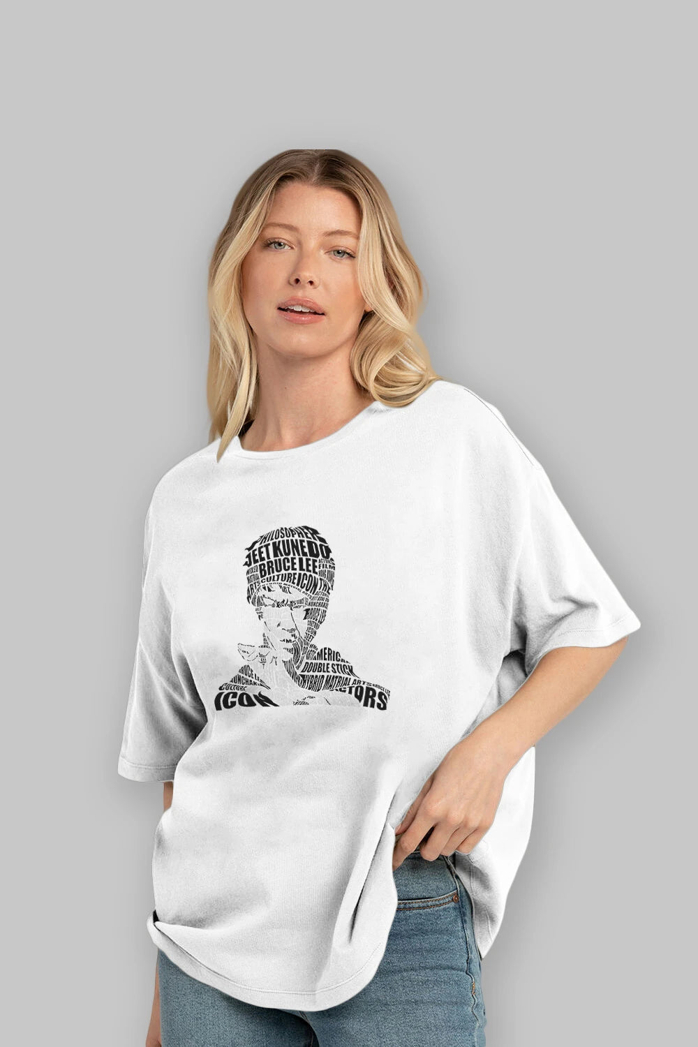 Bruce Lee Calligram Ön Baskılı Oversize t-shirt %100 pamuk Erkek Kadın Unisex