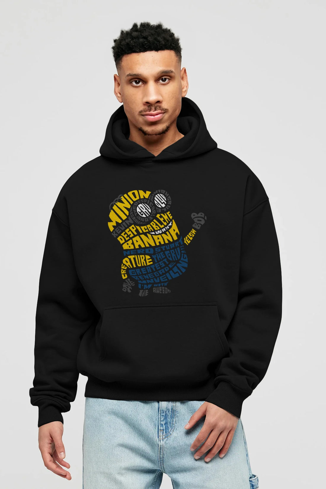 Minion Ön Baskılı Hoodie Oversize Kapüşonlu Sweatshirt Erkek Kadın Unisex