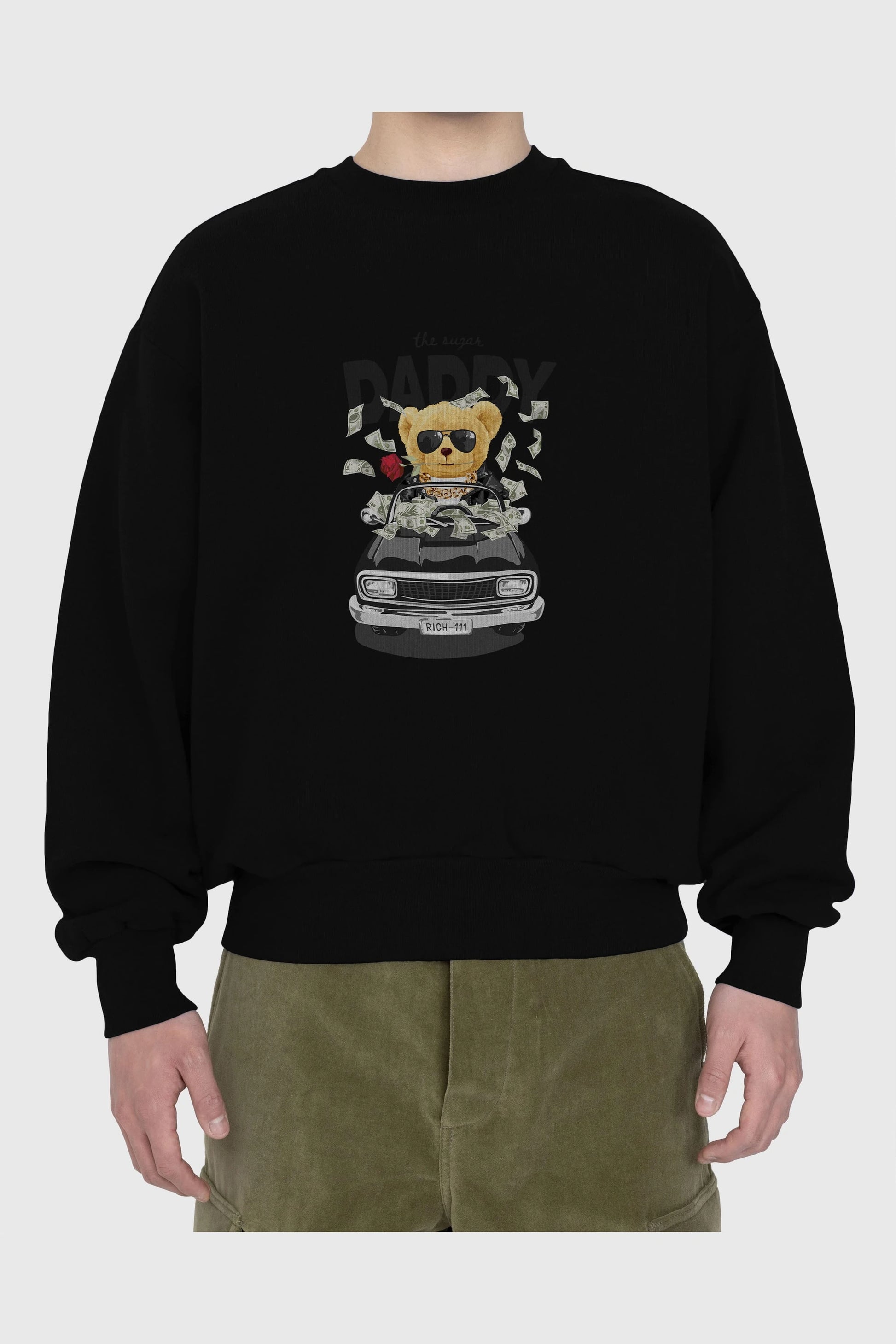 Teddy Bear Daddy Ön Baskılı Oversize Sweatshirt Erkek Kadın Unisex