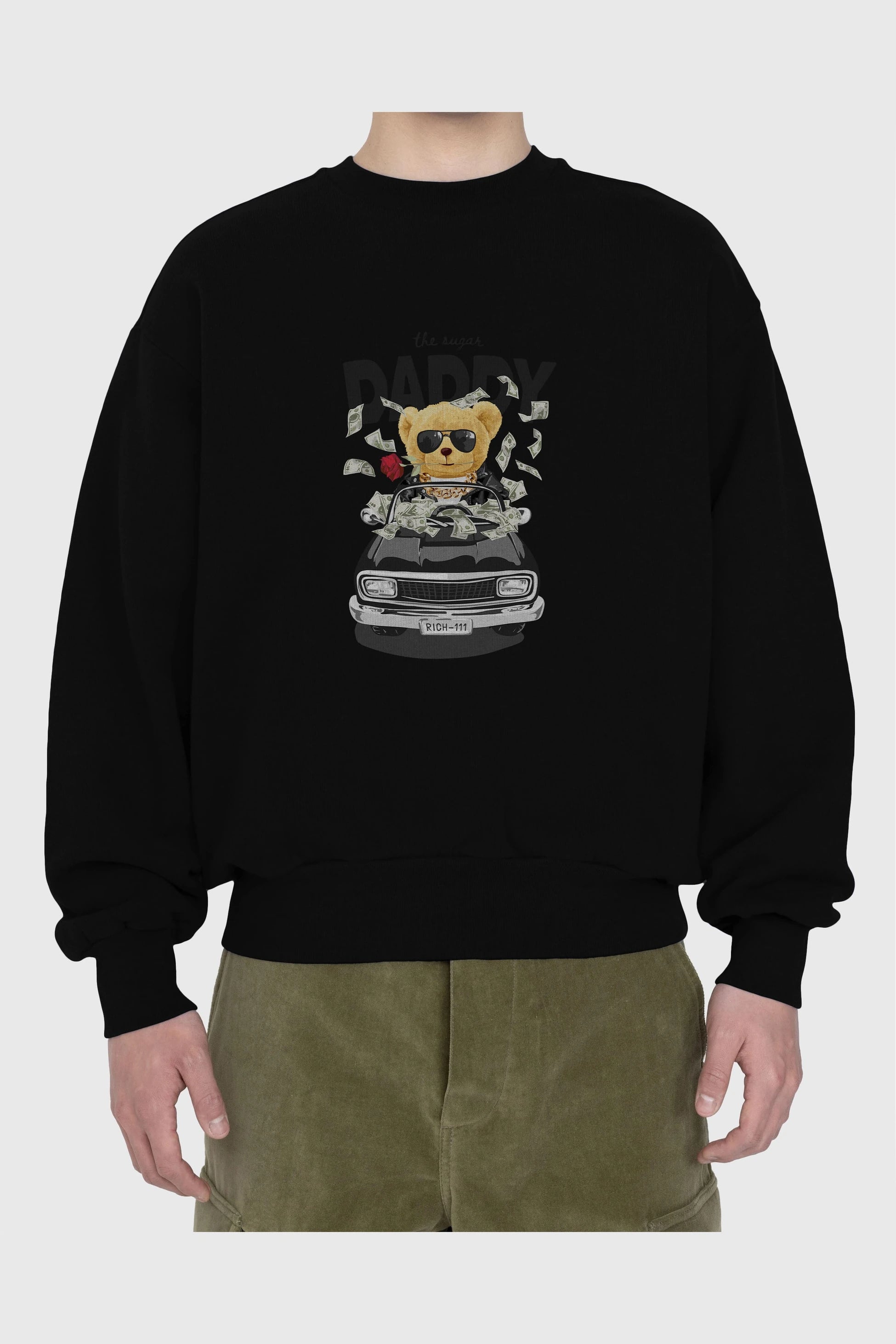 Teddy Bear Daddy Ön Baskılı Oversize Sweatshirt Erkek Kadın Unisex