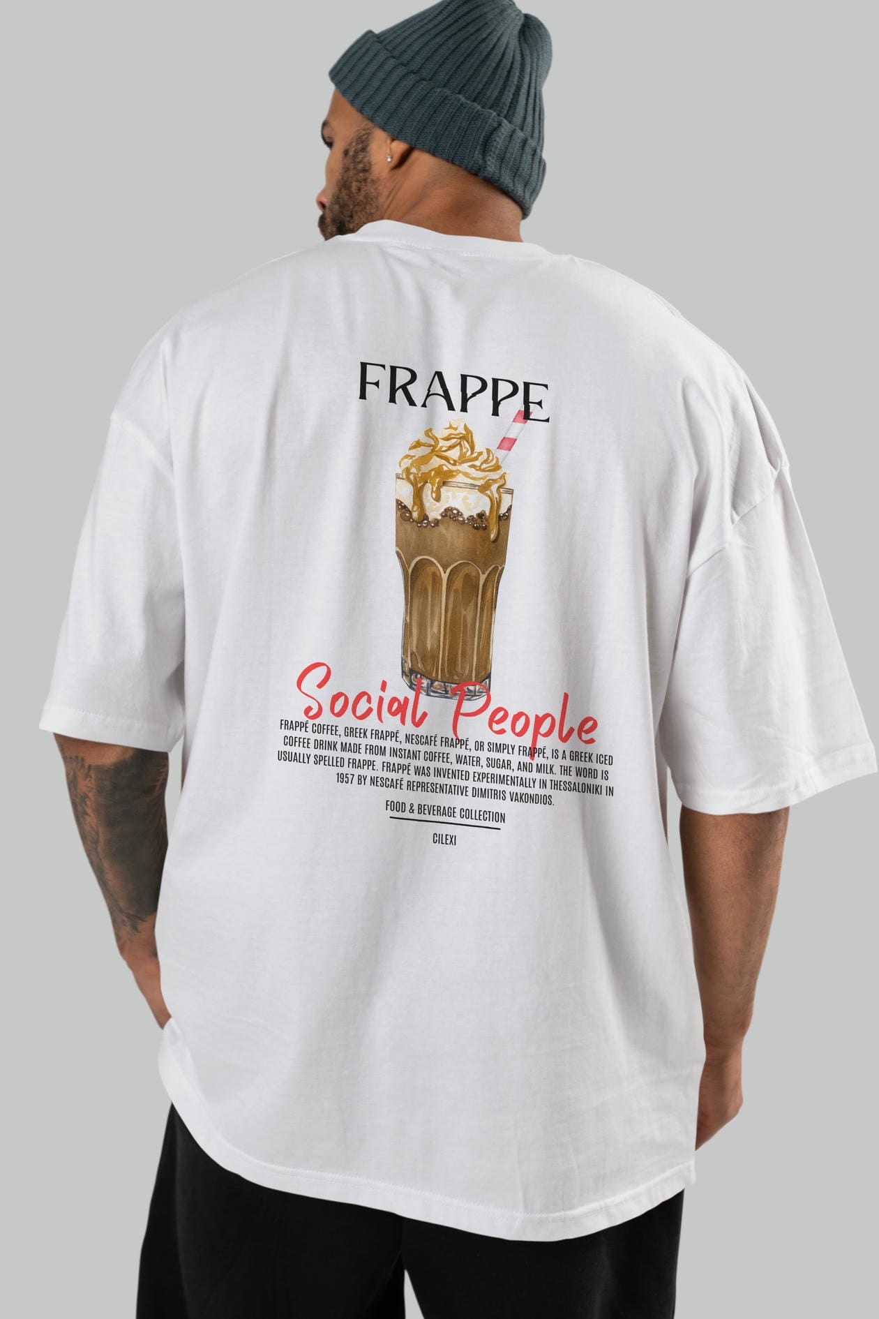 Frappe Kokteyl Serisi Baskılı Oversize t-shirt Erkek Kadın Unisex %100 Pamuk Bisiklet Yaka tişort