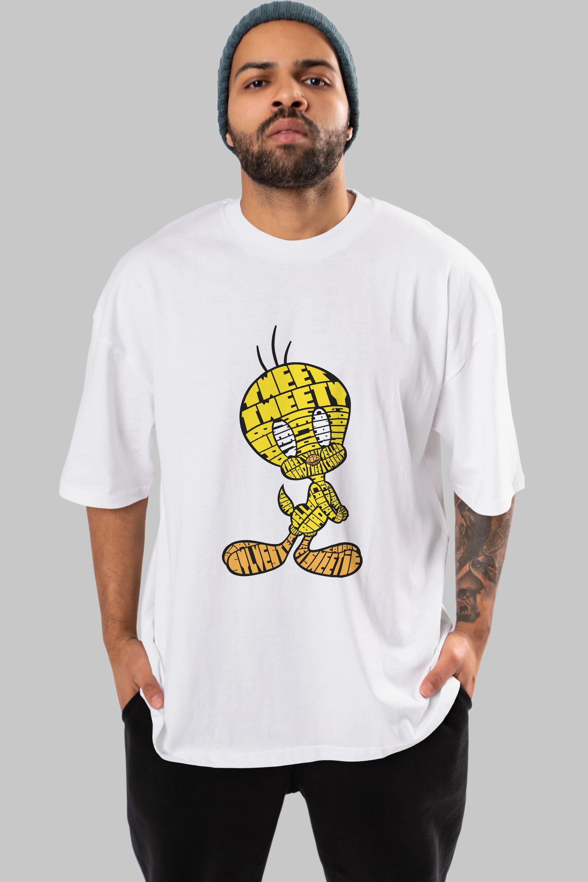 Tweety Ön Baskılı Oversize t-shirt %100 pamuk Erkek Kadın Unisex
