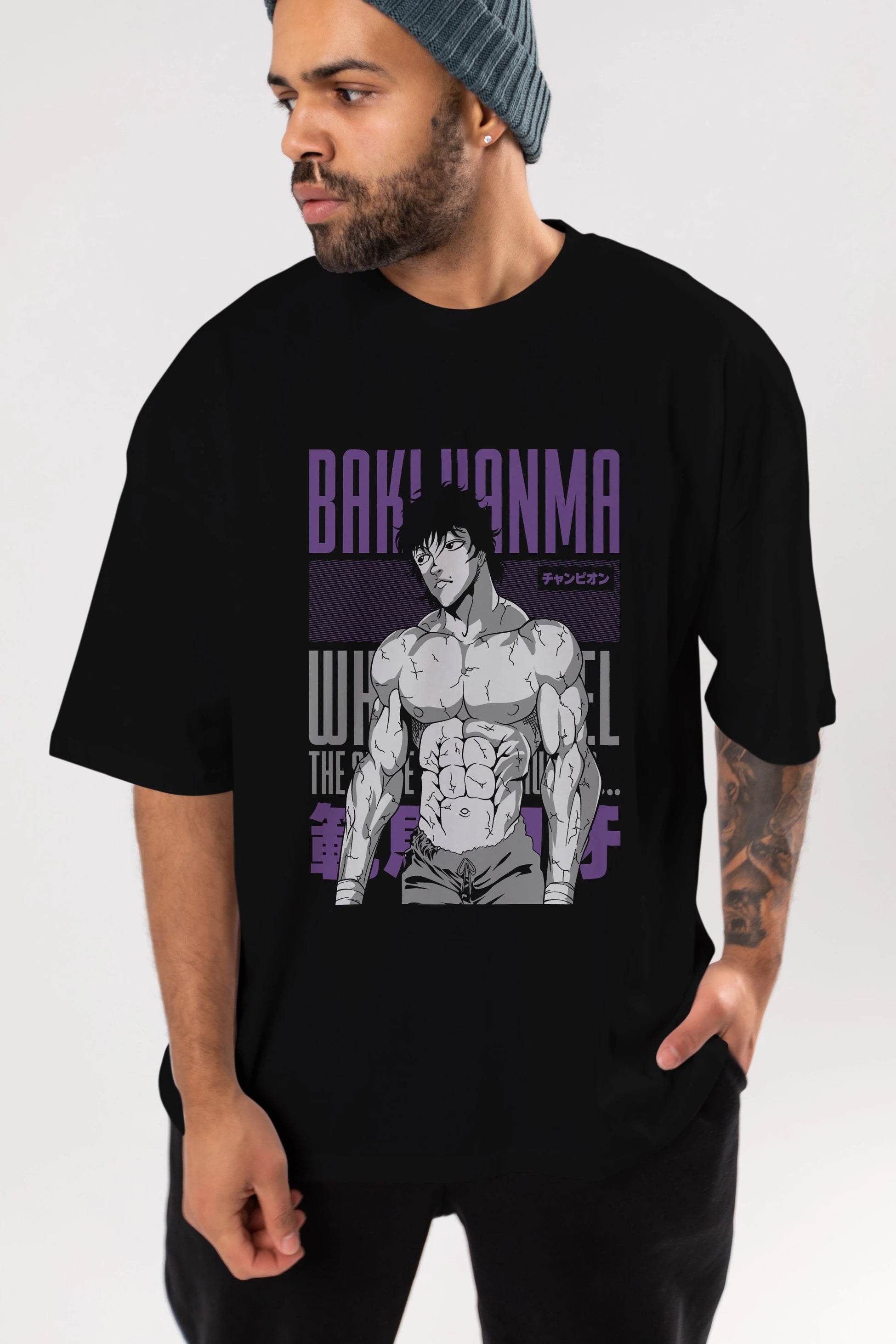 BAKI HANMA (2) Anime Ön Baskılı Oversize t-shirt %100 pamuk Erkek Kadın Unisex