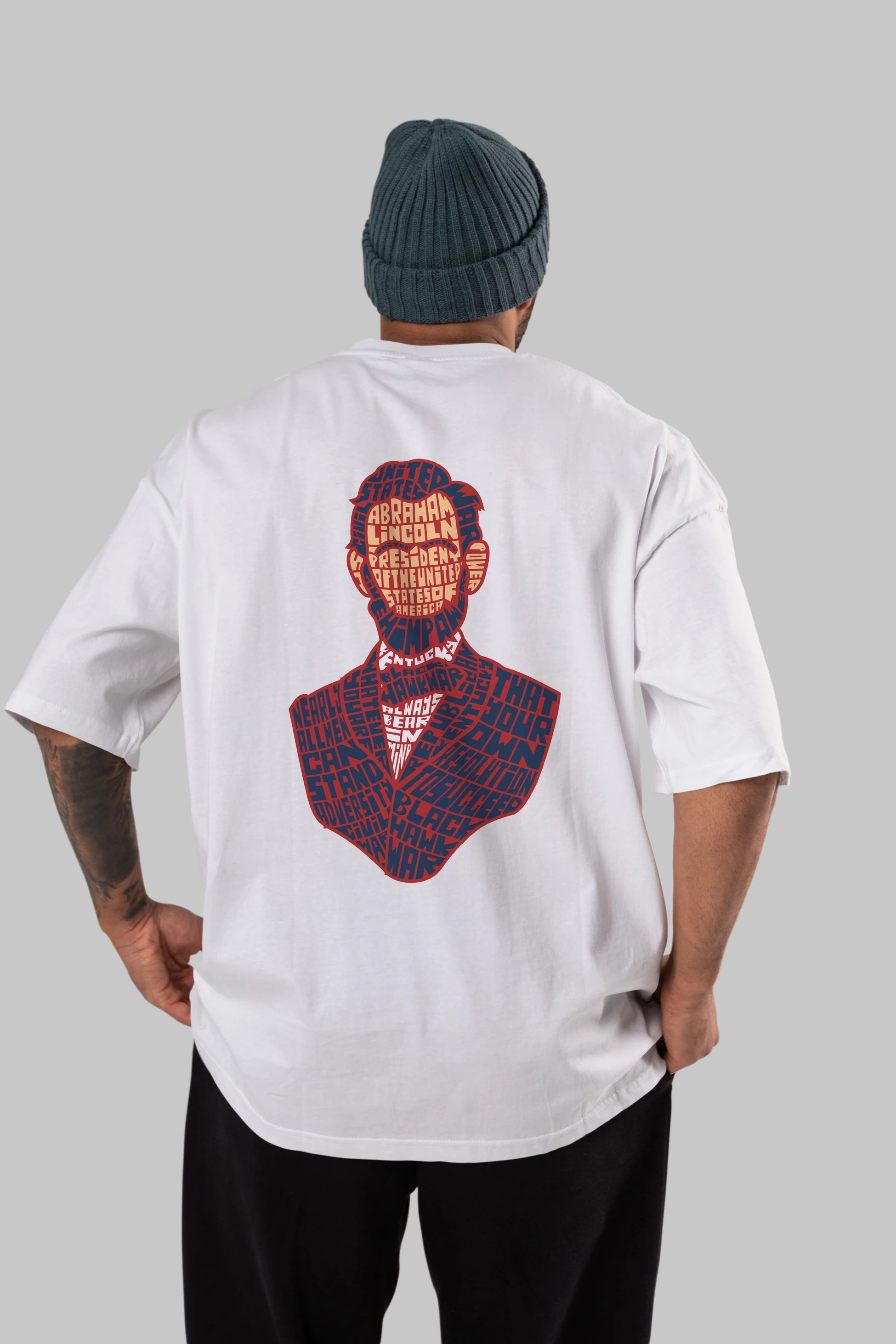 Abraham Lincoln Arka Baskılı Oversize t-shirt %100 pamuk Erkek Kadın Unisex
