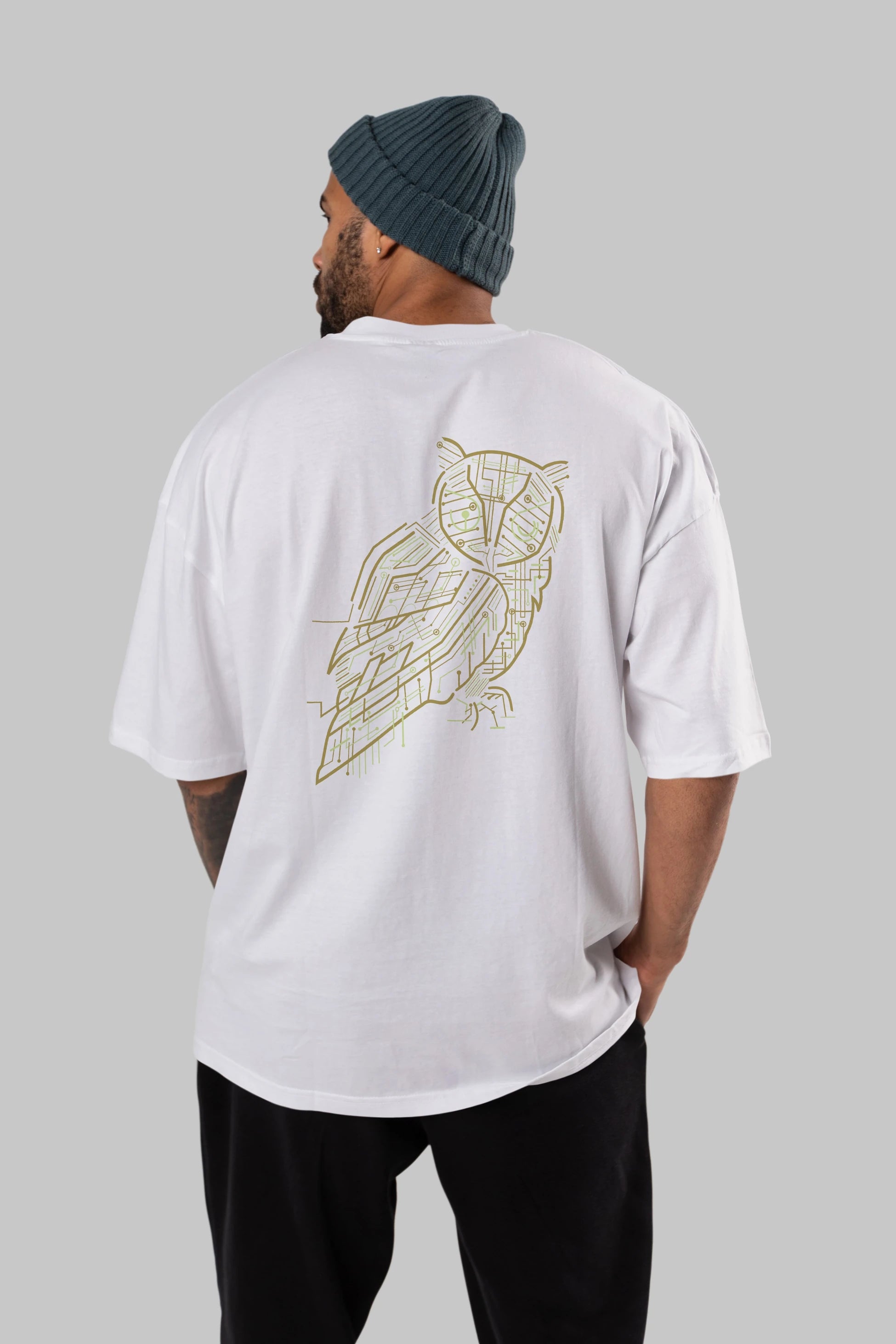 Electrical Owl Arka Baskılı Oversize t-shirt %100 pamuk Erkek Kadın Unisex