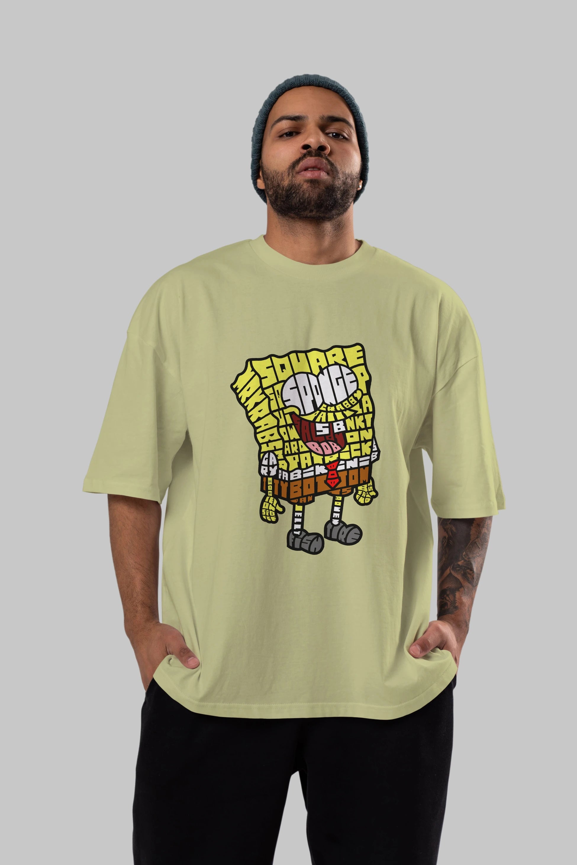 Yellow Sponge Ön Baskılı Oversize t-shirt %100 pamuk Erkek Kadın Unisex