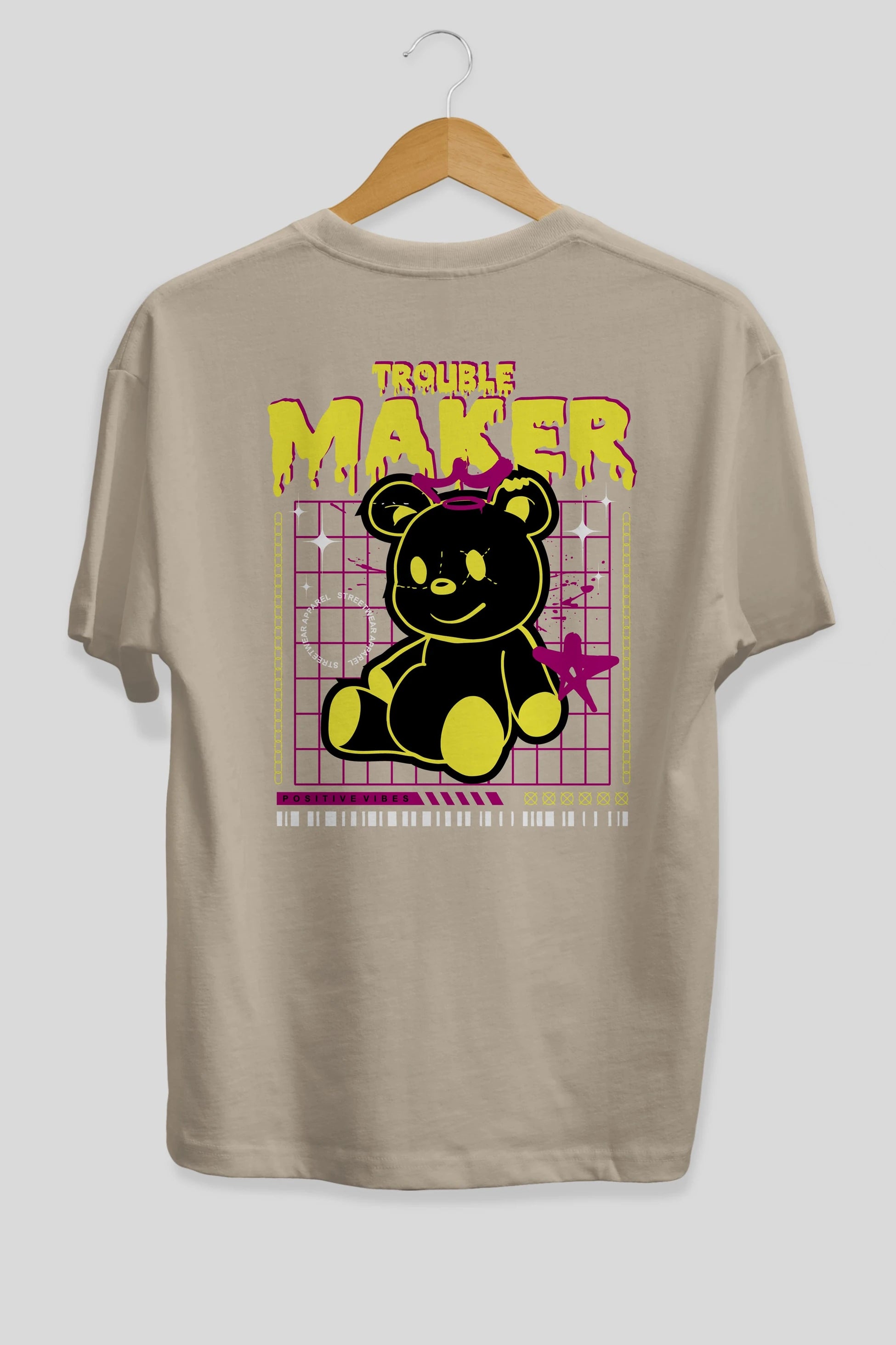 Teddy Bear Trouble Maker Arka Baskılı Oversize t-shirt Erkek Kadın Unisex
