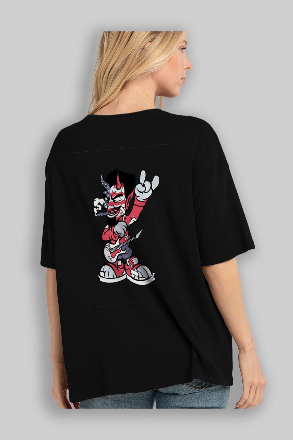 American Devil Rockstar Arka Baskılı Oversize t-shirt Erkek Kadın Unisex %100 Pamuk tişort