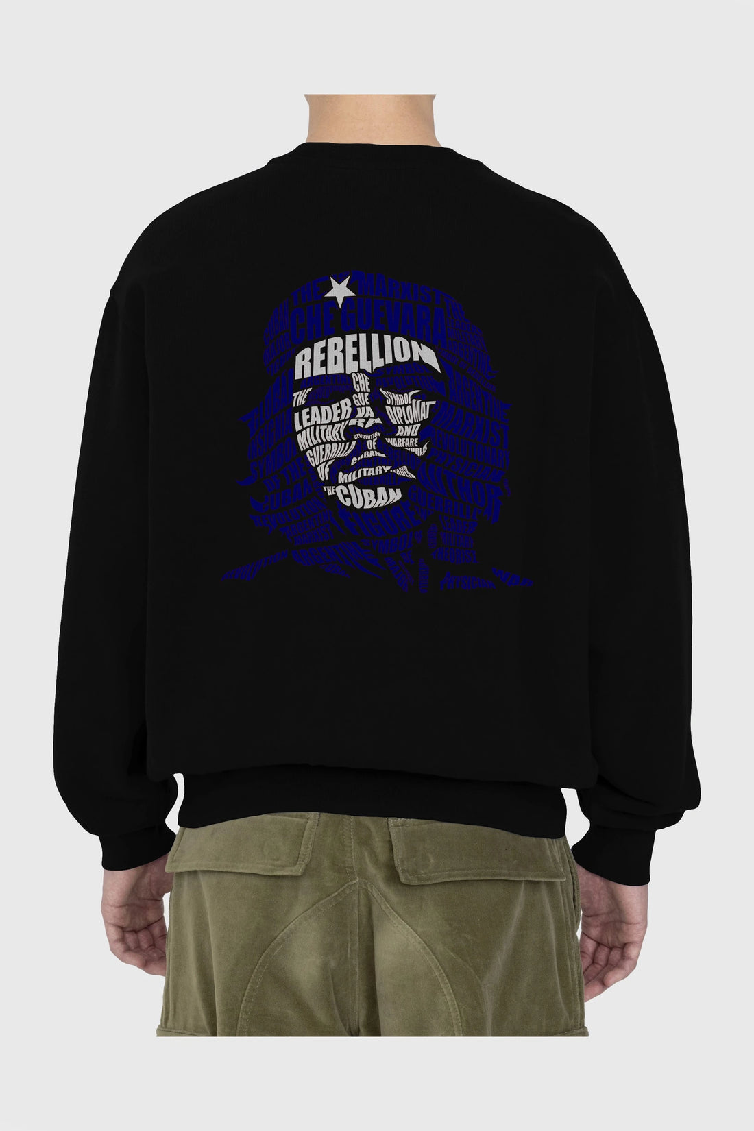 Che Guevara Calligram Arka Baskılı Oversize Sweatshirt Erkek Kadın Unisex