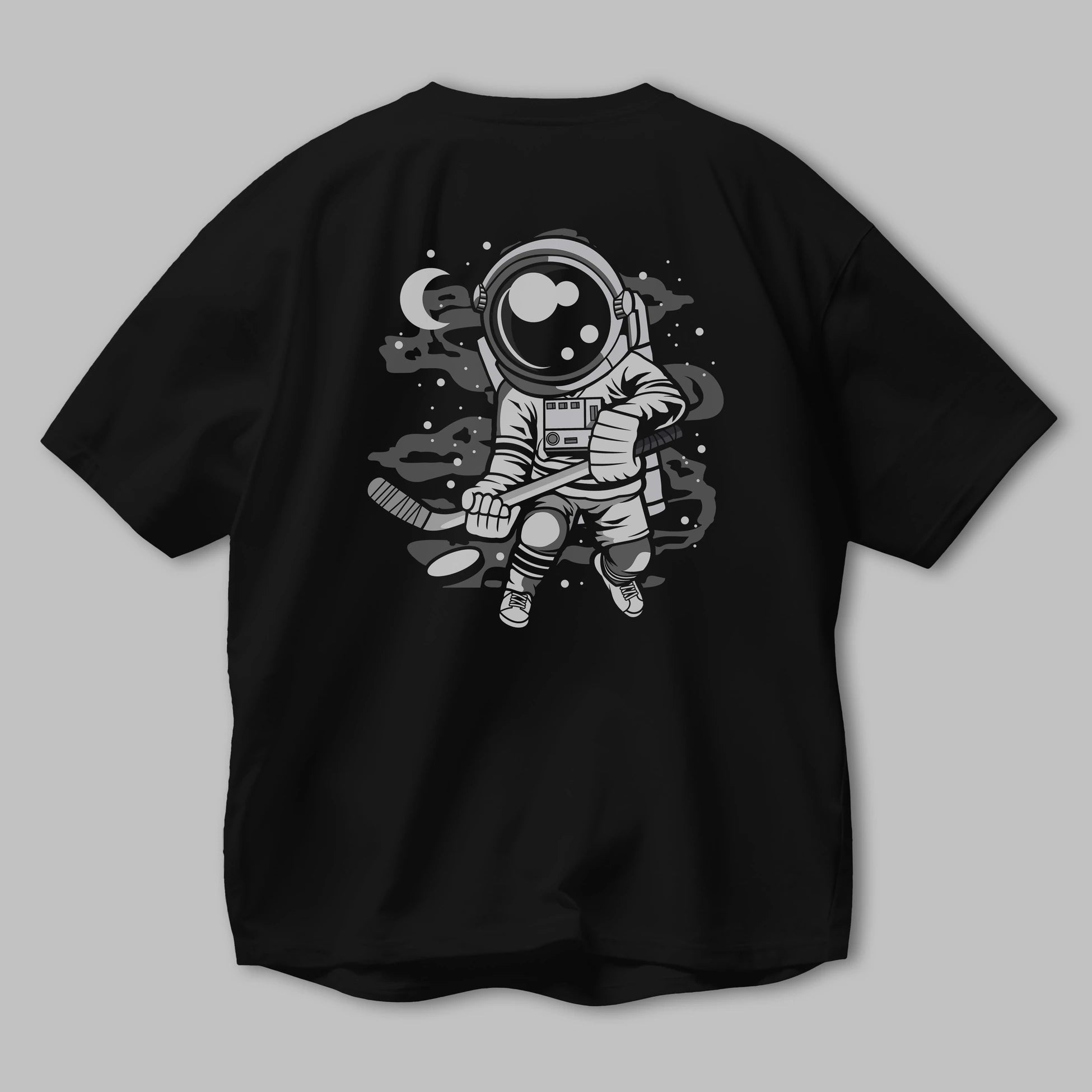 Hockey Player Astronaut Arka Baskılı Oversize t-shirt Erkek Kadın Unisex