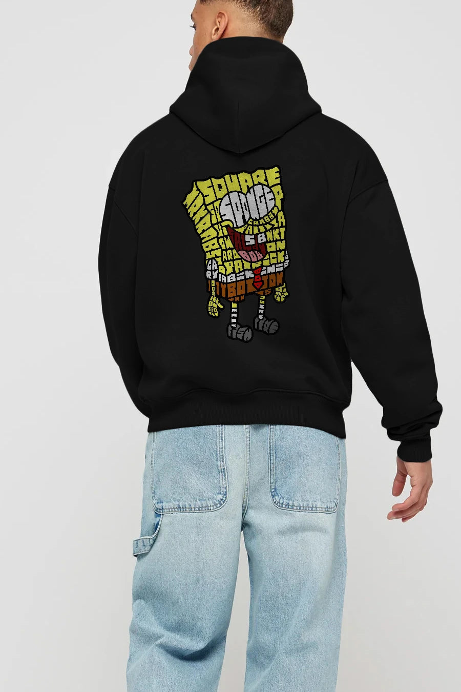 Yellow Sponge Arka Baskılı Hoodie Oversize Kapüşonlu Sweatshirt Erkek Kadın Unisex