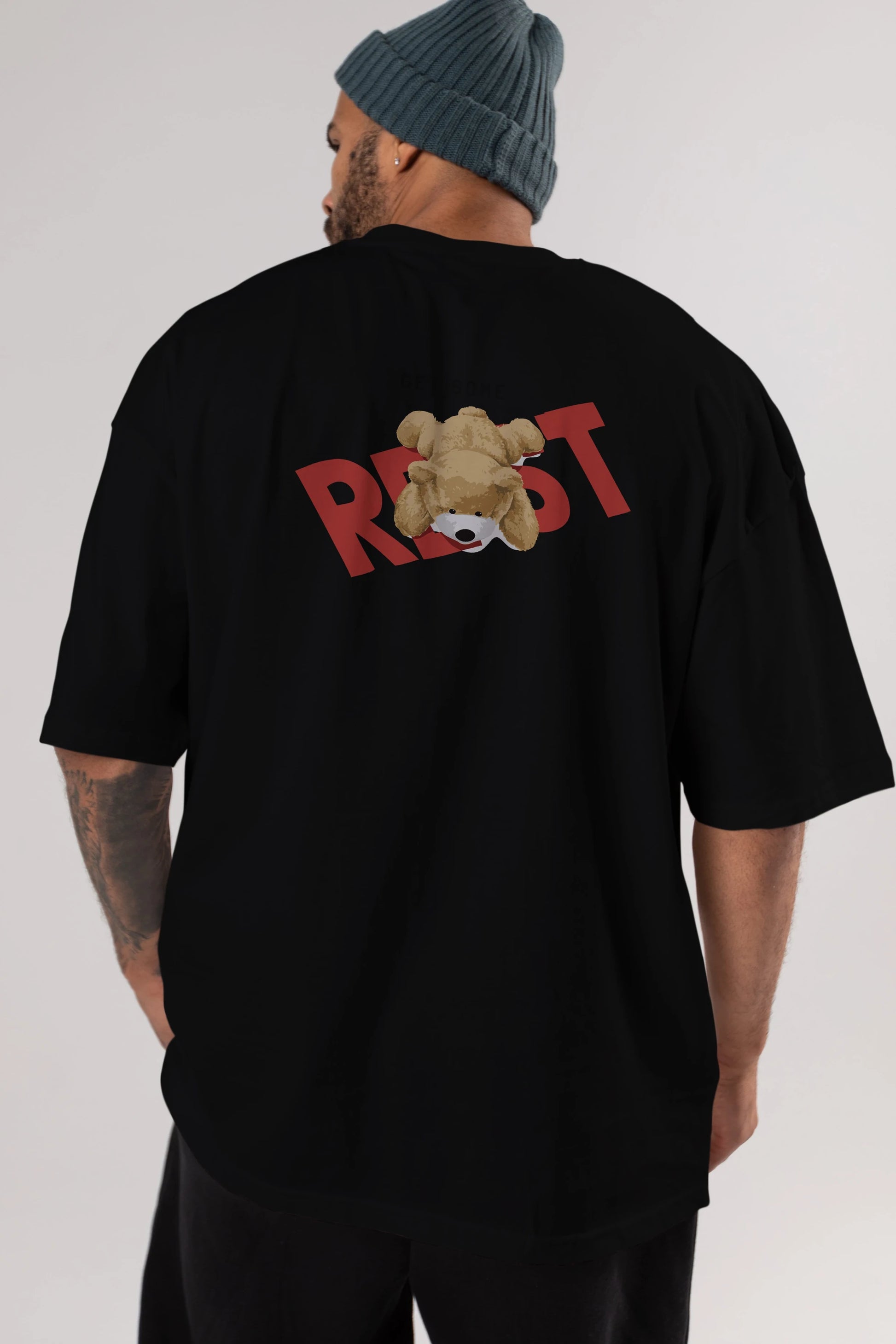 Teddy Bear Rest Arka Baskılı Oversize t-shirt Erkek Kadın Unisex %100 Pamuk