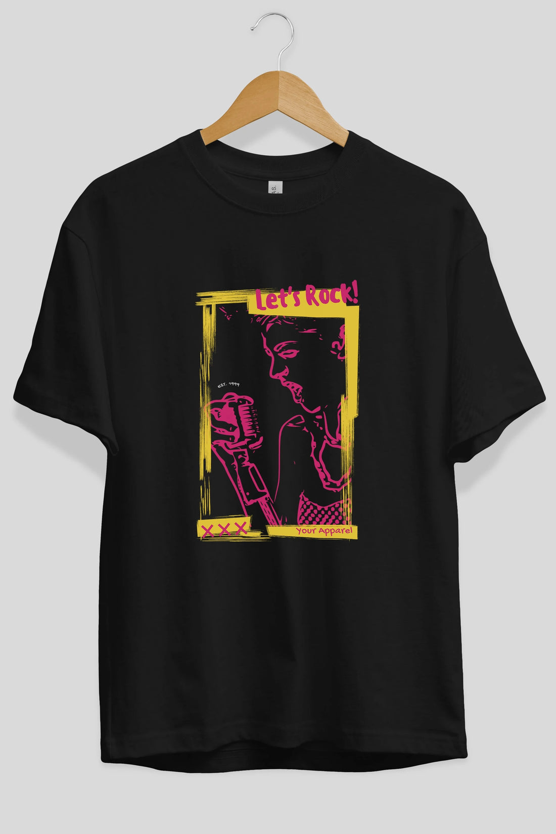 Let's Rock Yazılı Ön Baskılı Oversize t-shirt Erkek Kadın Unisex