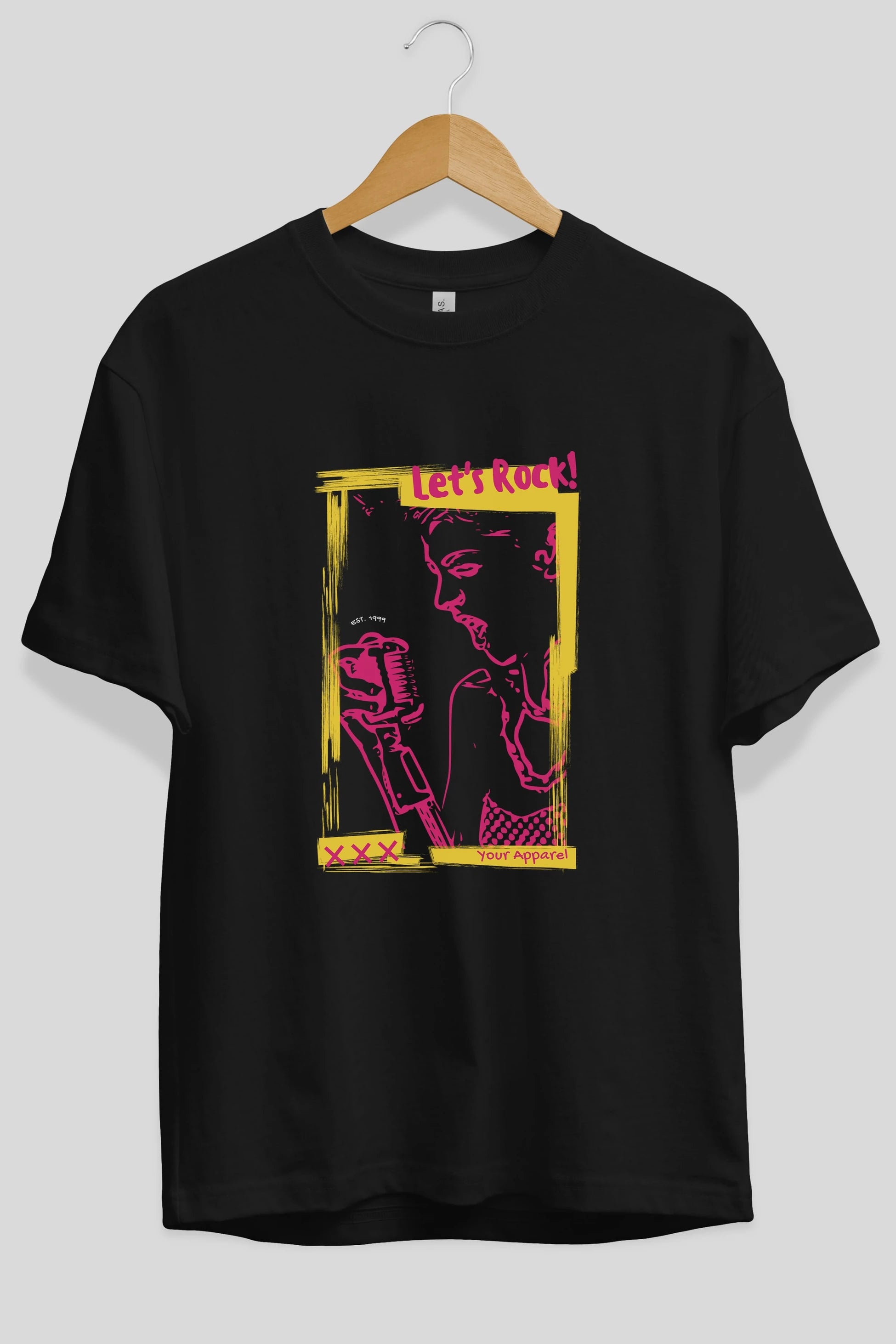Let's Rock Yazılı Ön Baskılı Oversize t-shirt Erkek Kadın Unisex