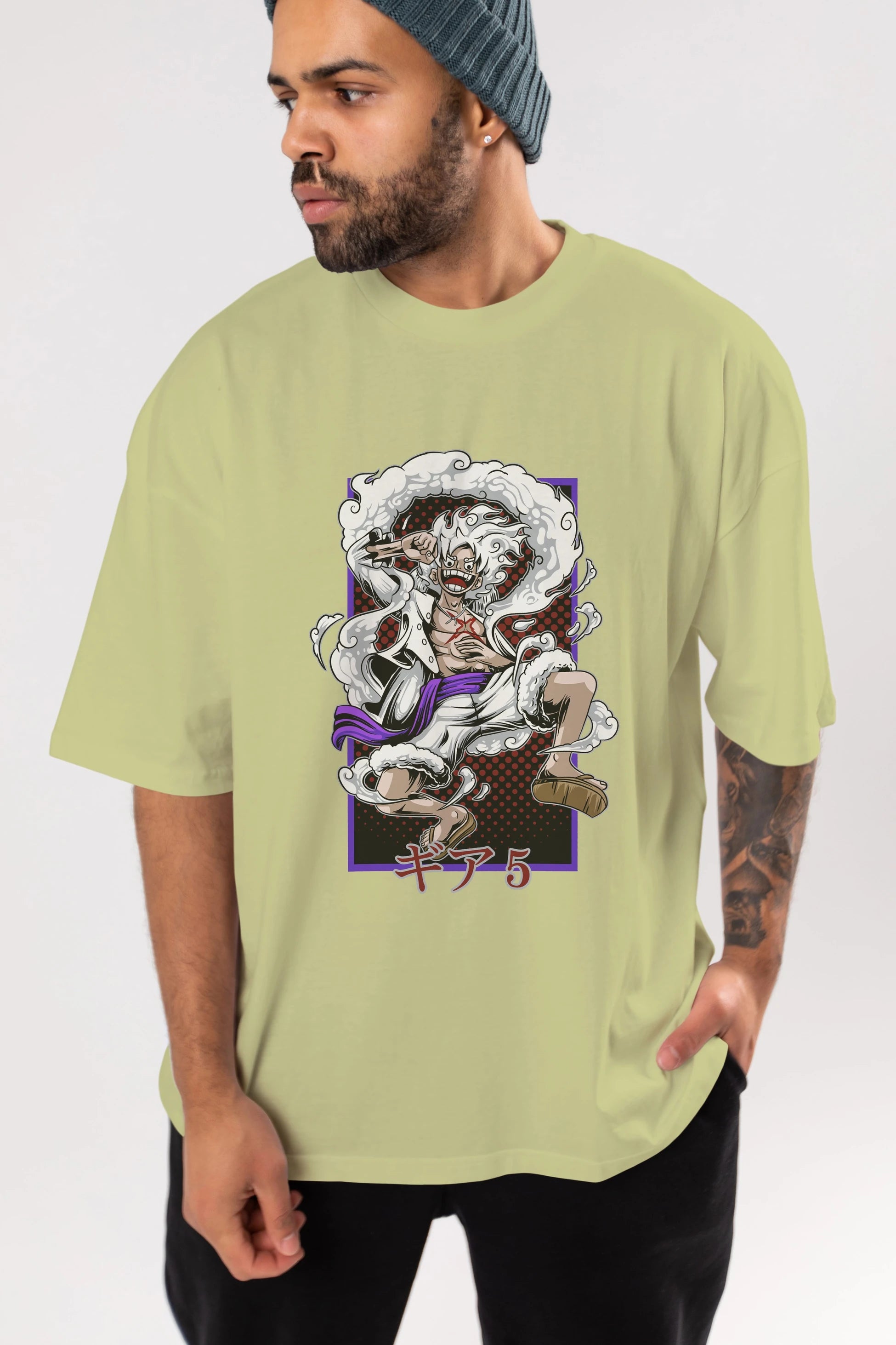 LUFFY GEAR 5 RECUADRO Anime Ön Baskılı Oversize t-shirt %100 pamuk Erkek Kadın Unisex