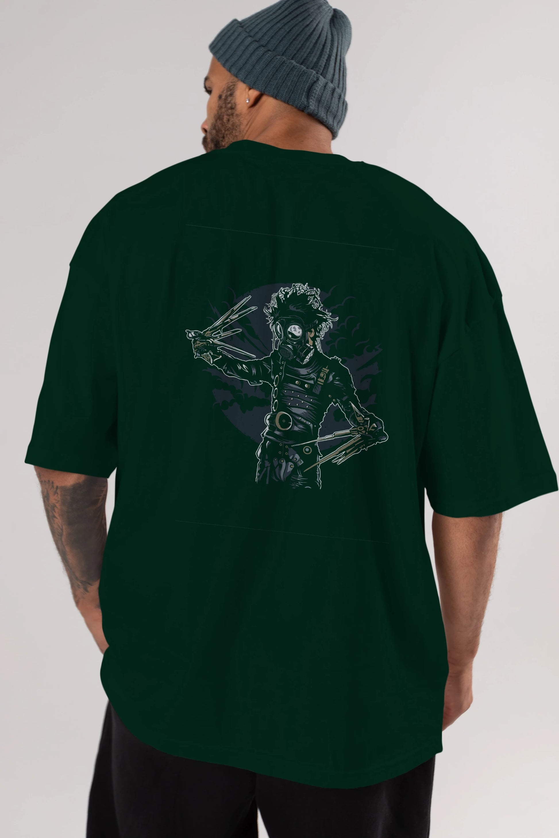 Gas Mask Scissors Arka Baskılı Oversize t-shirt Erkek Kadın Unisex %100 Pamuk