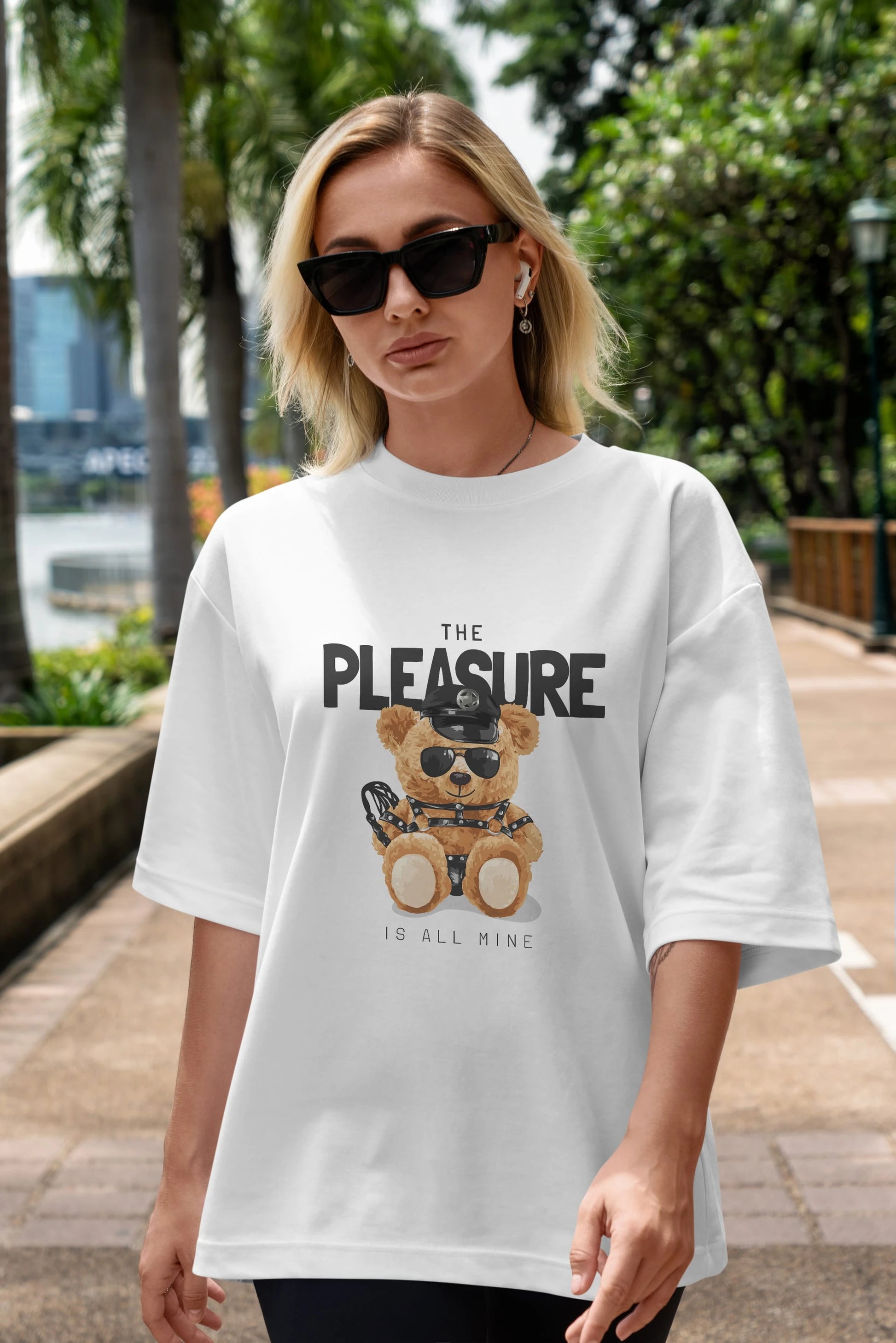 Teddy Bear The Pleasure Ön Baskılı Oversize t-shirt Erkek Kadın Unisex %100 Pamuk