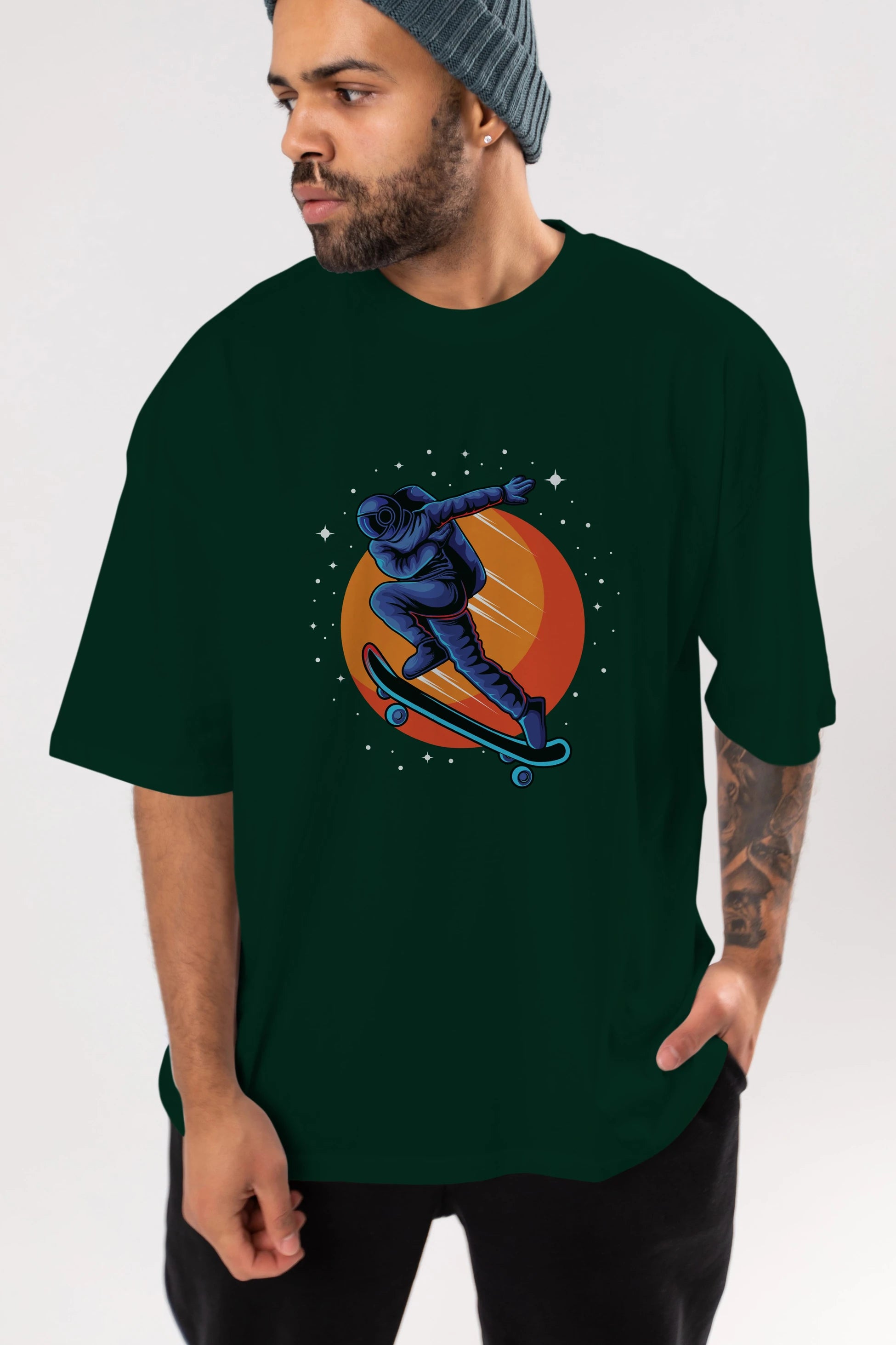 Astroskate Run Ön Baskılı Oversize t-shirt Erkek Kadın Unisex