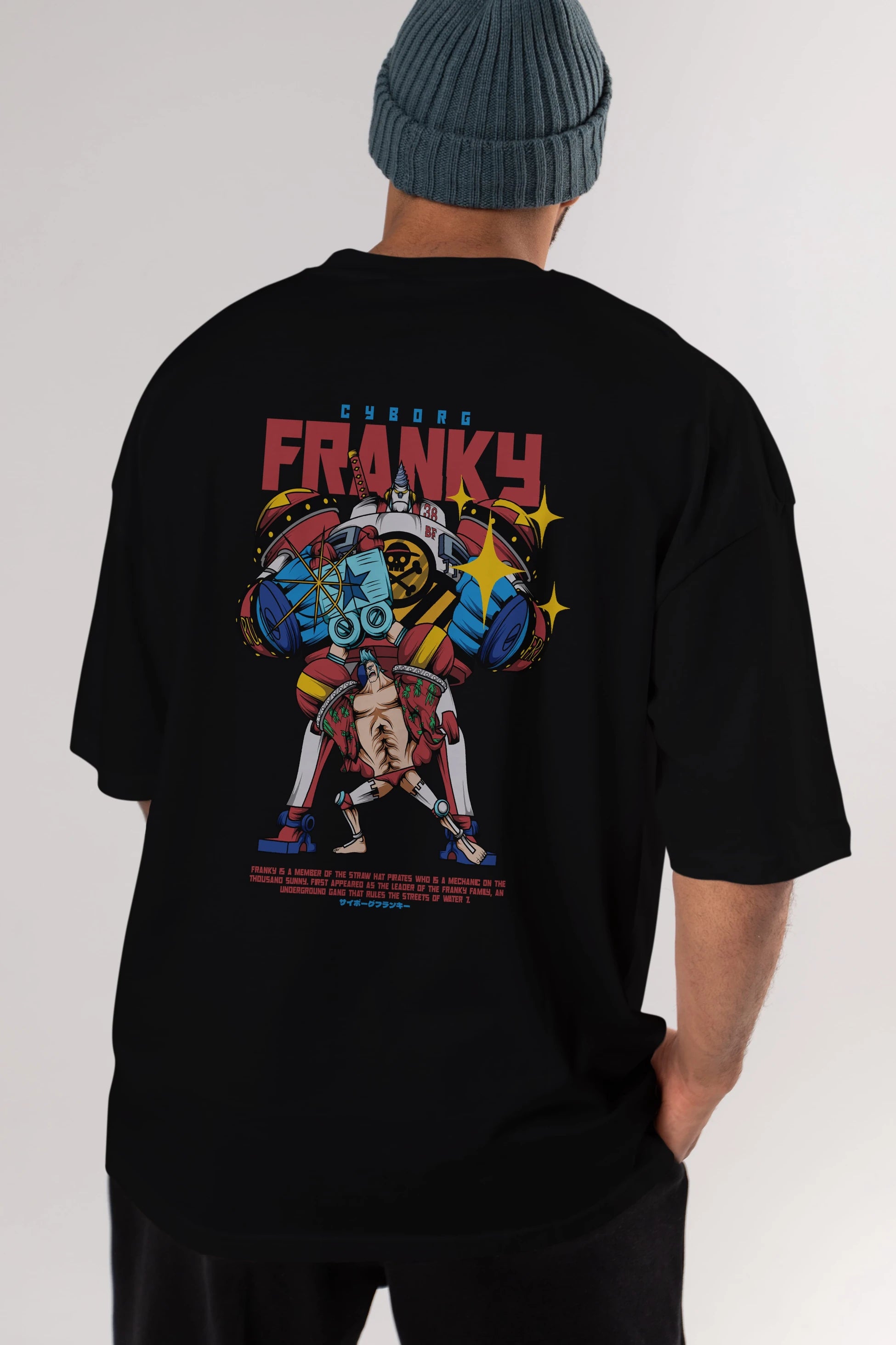 Cyborg Franky Anime Arka Baskılı Oversize t-shirt Erkek Kadın Unisex