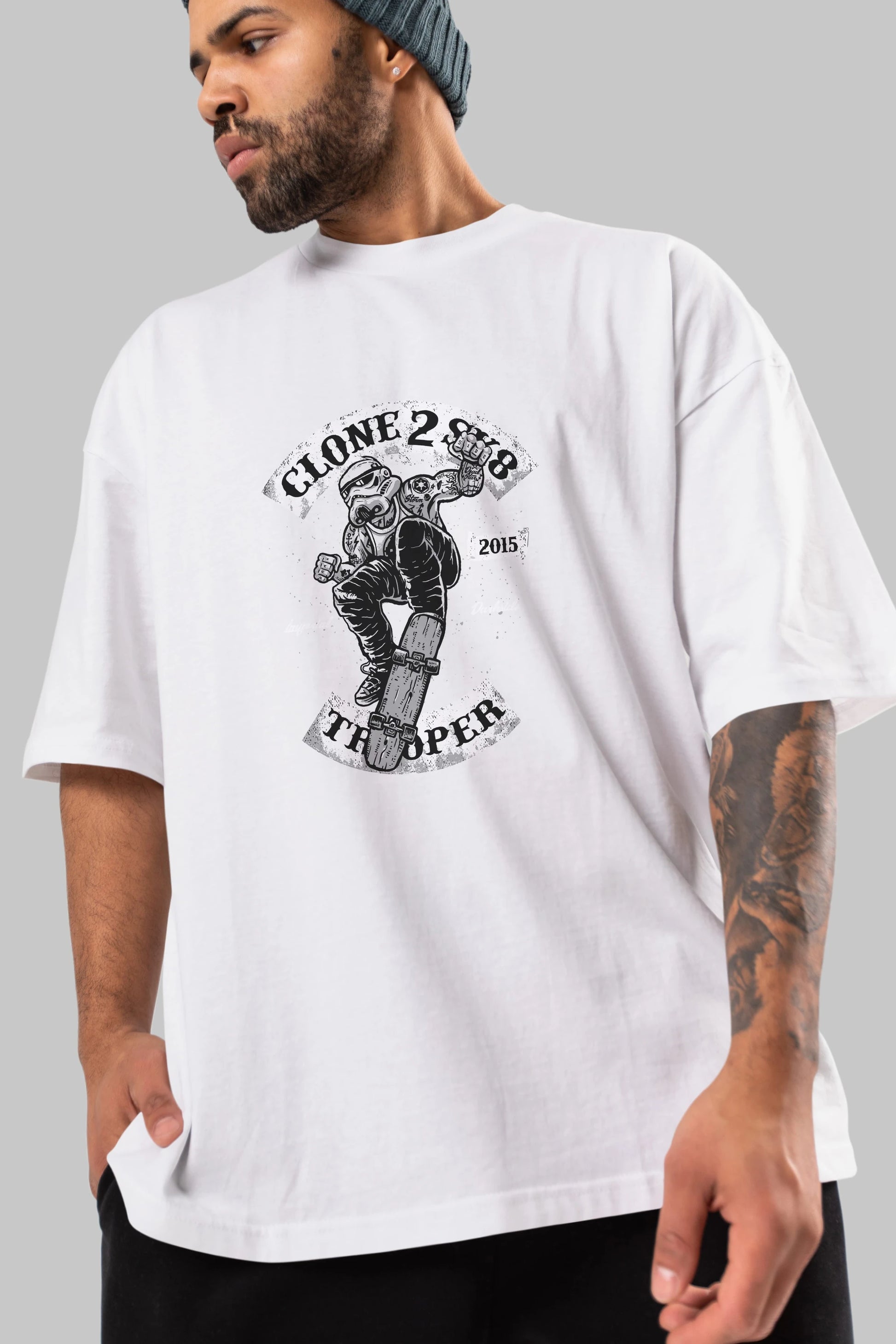 Clone 2 Sk8 Ön Baskılı Oversize t-shirt Erkek Kadın Unisex %100 Pamuk tişort