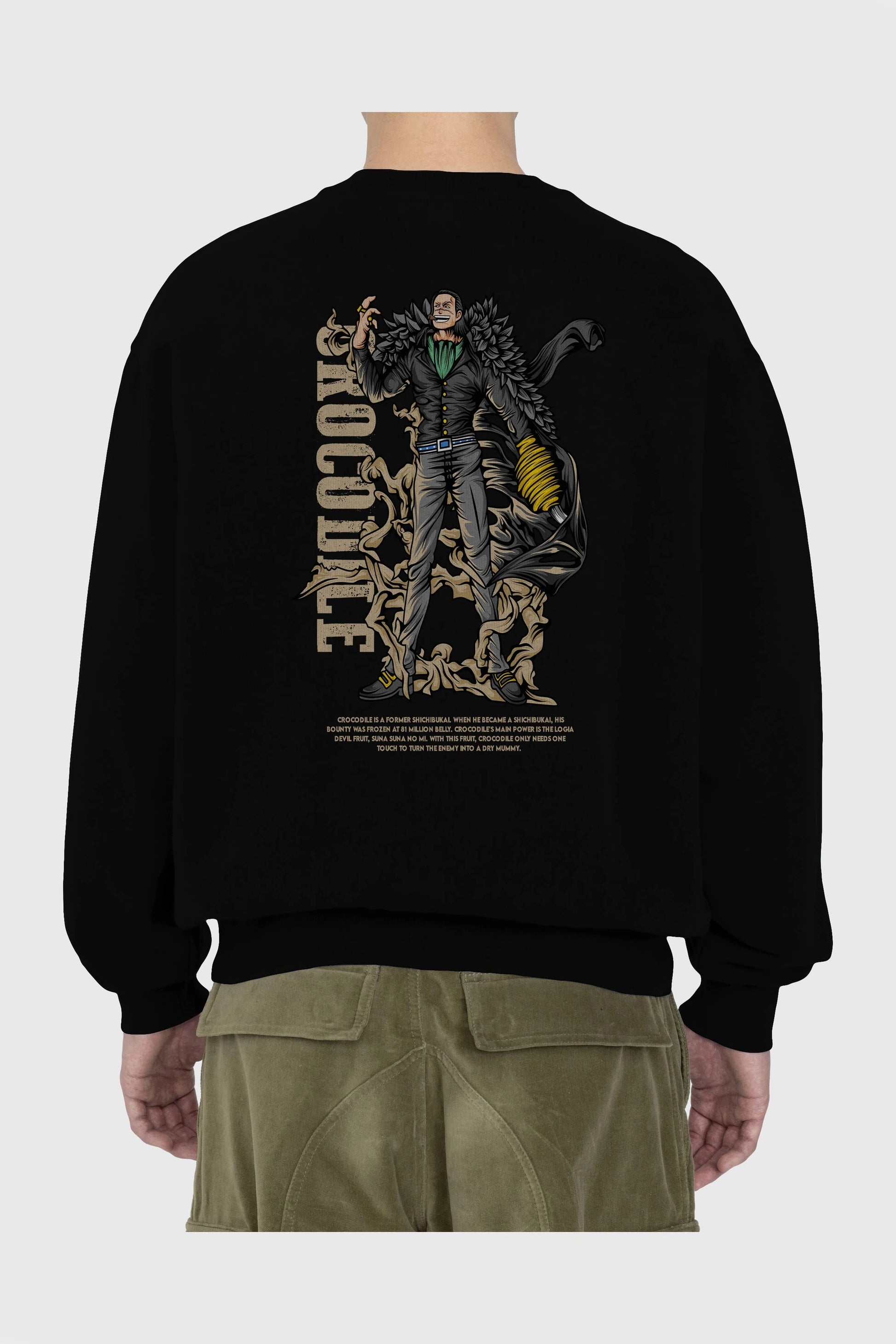 Crocodile Anime Arka Baskılı Oversize Sweatshirt Erkek Kadın Unisex