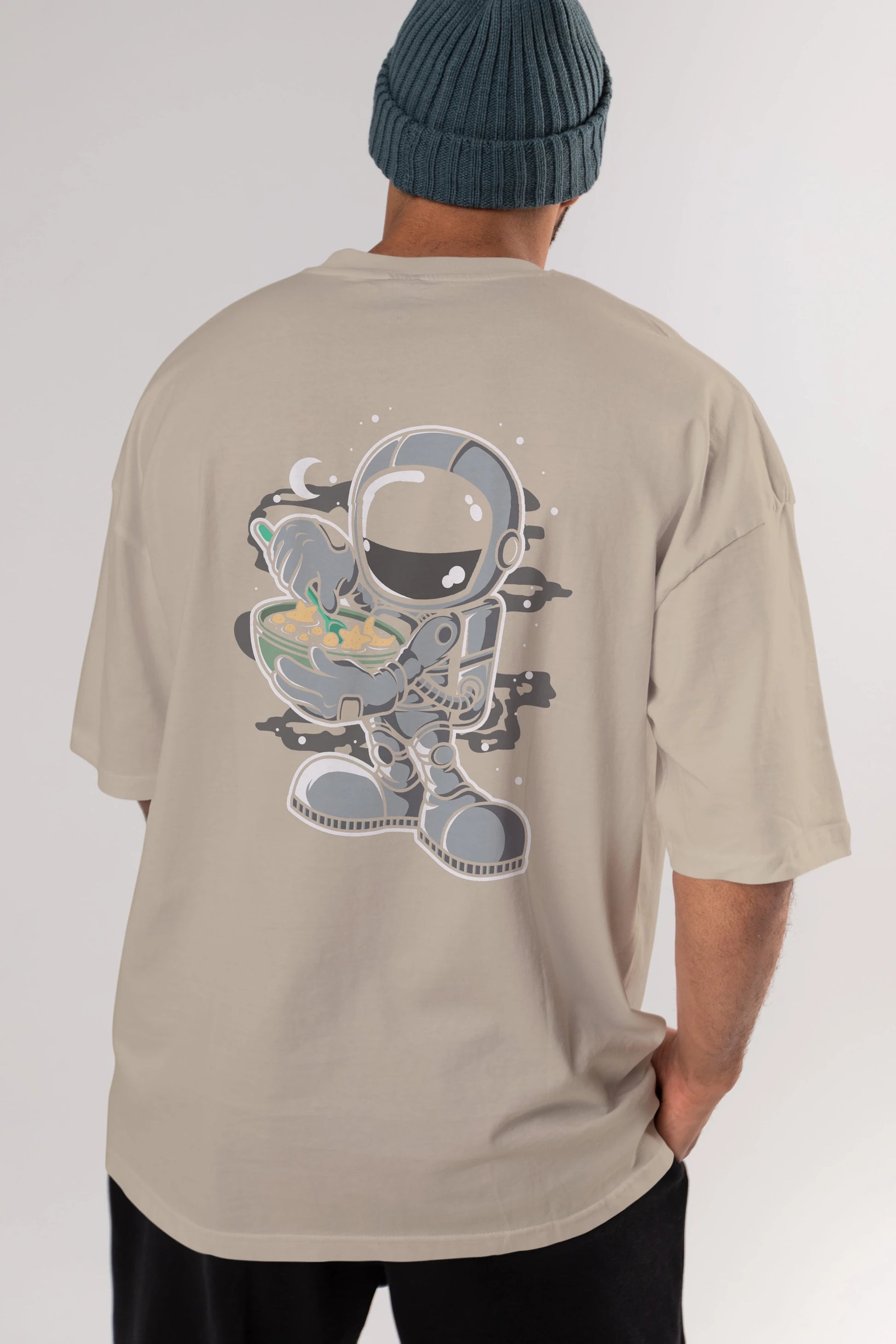 Astronaut Star Flakes Arka Baskılı Oversize t-shirt Erkek Kadın Unisex