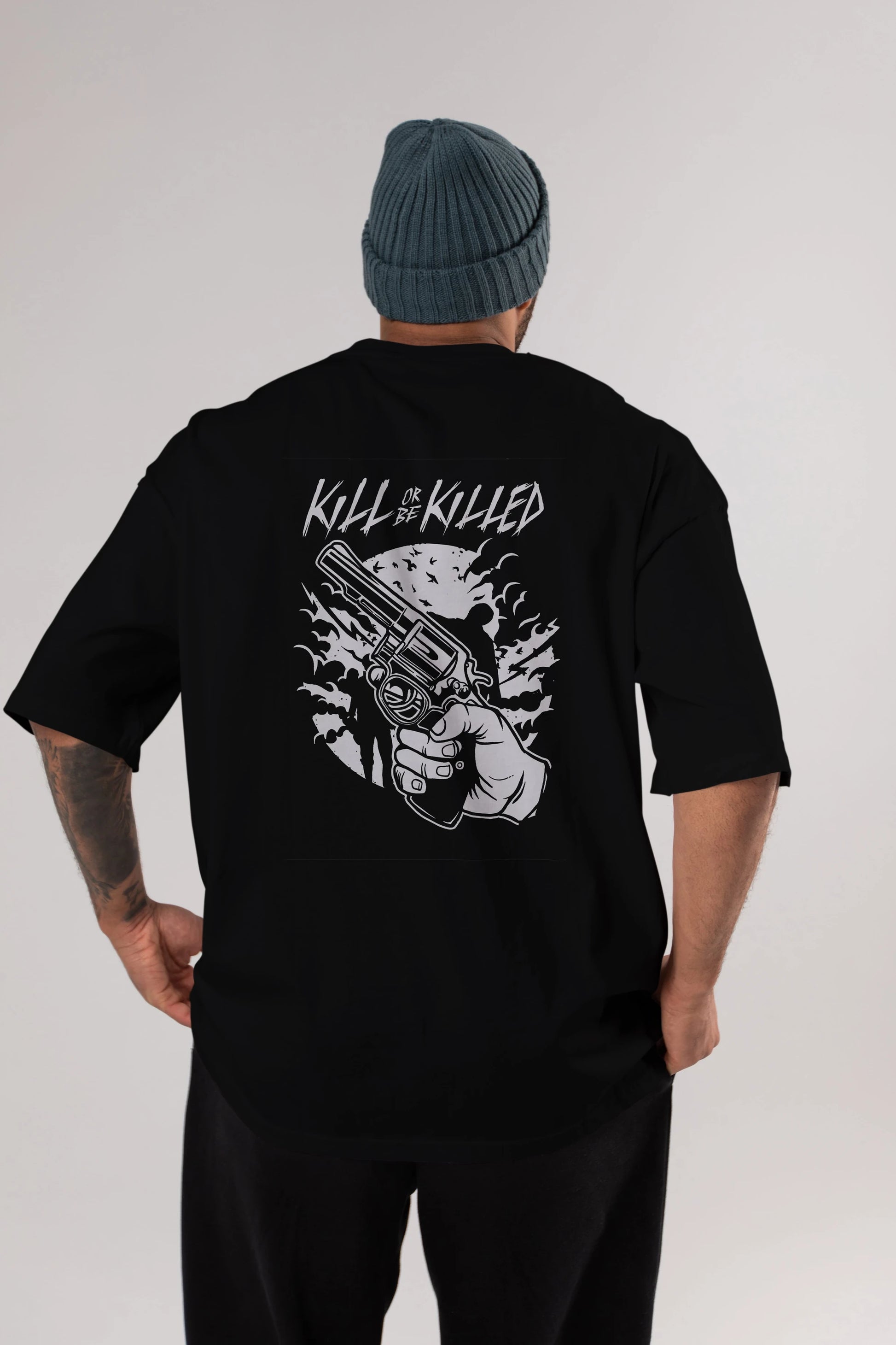 Zombie Shooter Arka Baskılı Oversize t-shirt Erkek Kadın Unisex %100 Pamuk