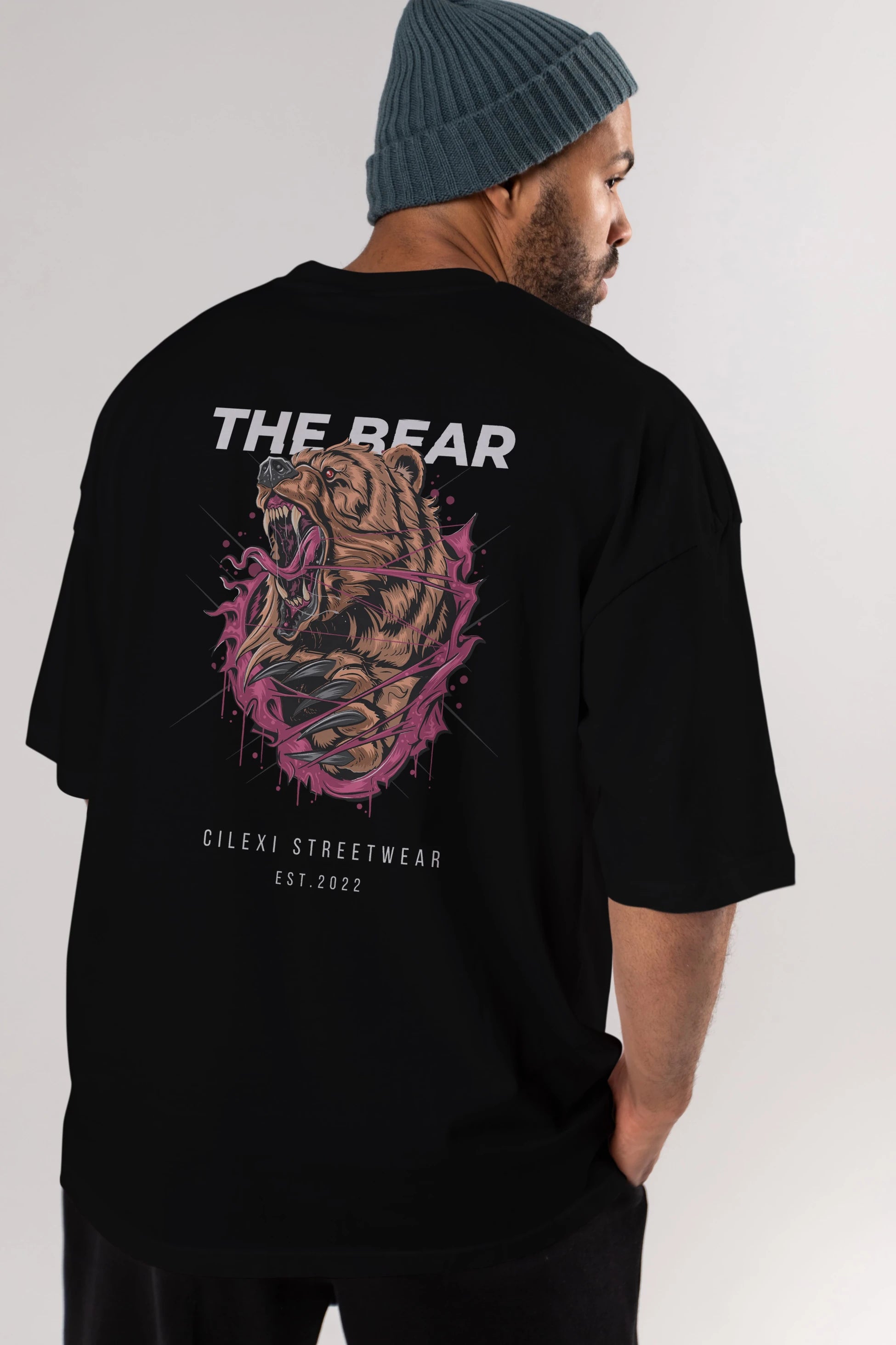 The Bear Arka Baskılı Oversize t-shirt Erkek Kadın Unisex %100 Pamuk