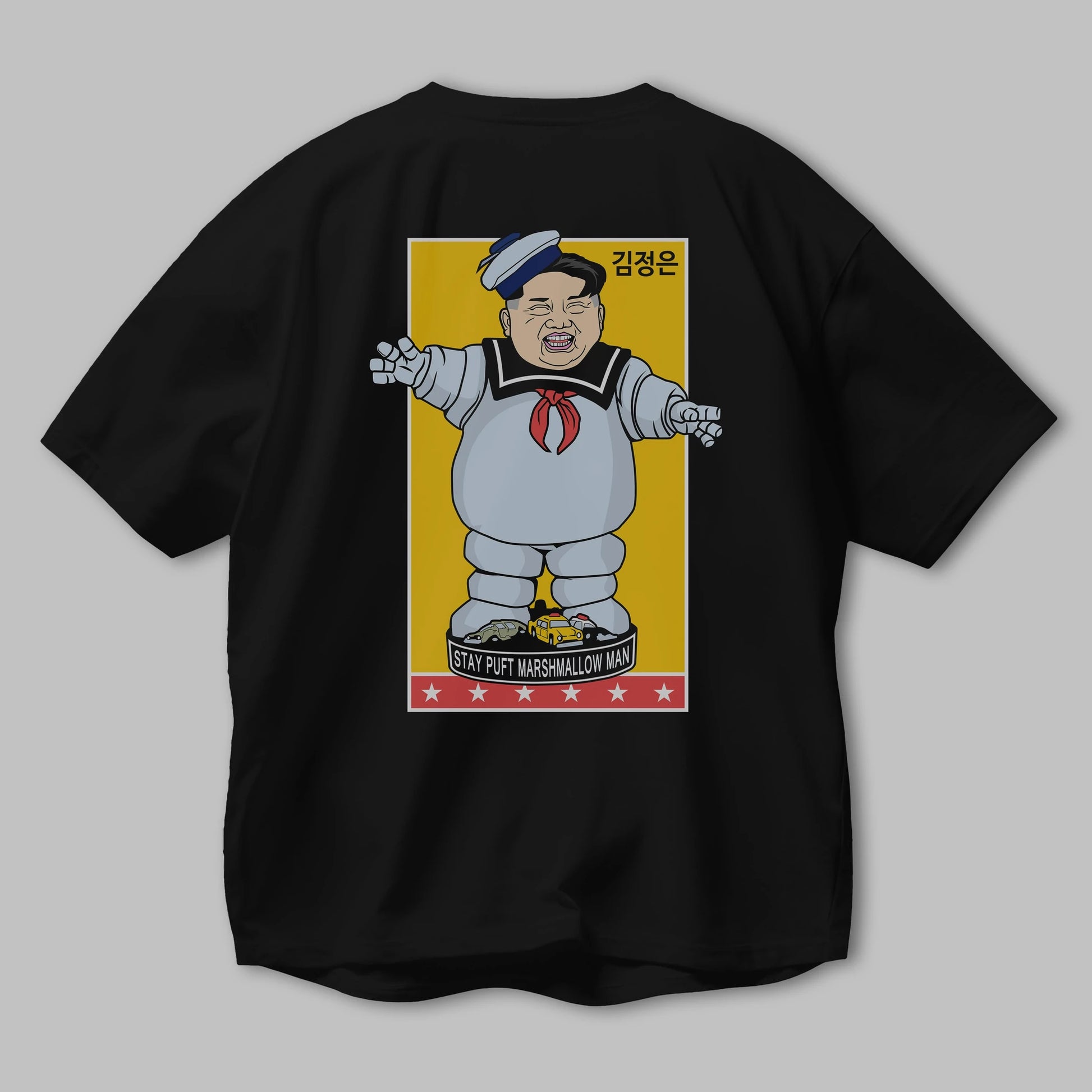 Stay Puft Jong Un Arka Baskılı Oversize t-shirt Erkek Kadın Unisex %100 Pamuk tişort