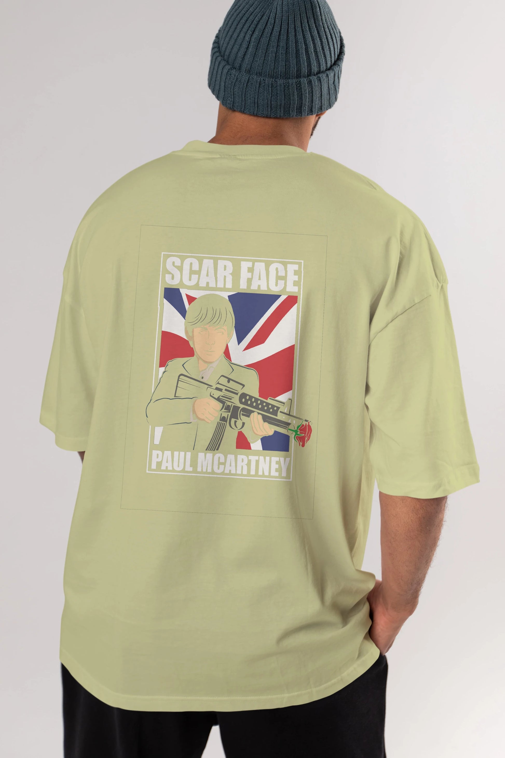 Paul Mccartney Scar Face Arka Baskılı Oversize t-shirt Erkek Kadın Unisex %100 Pamuk tişort