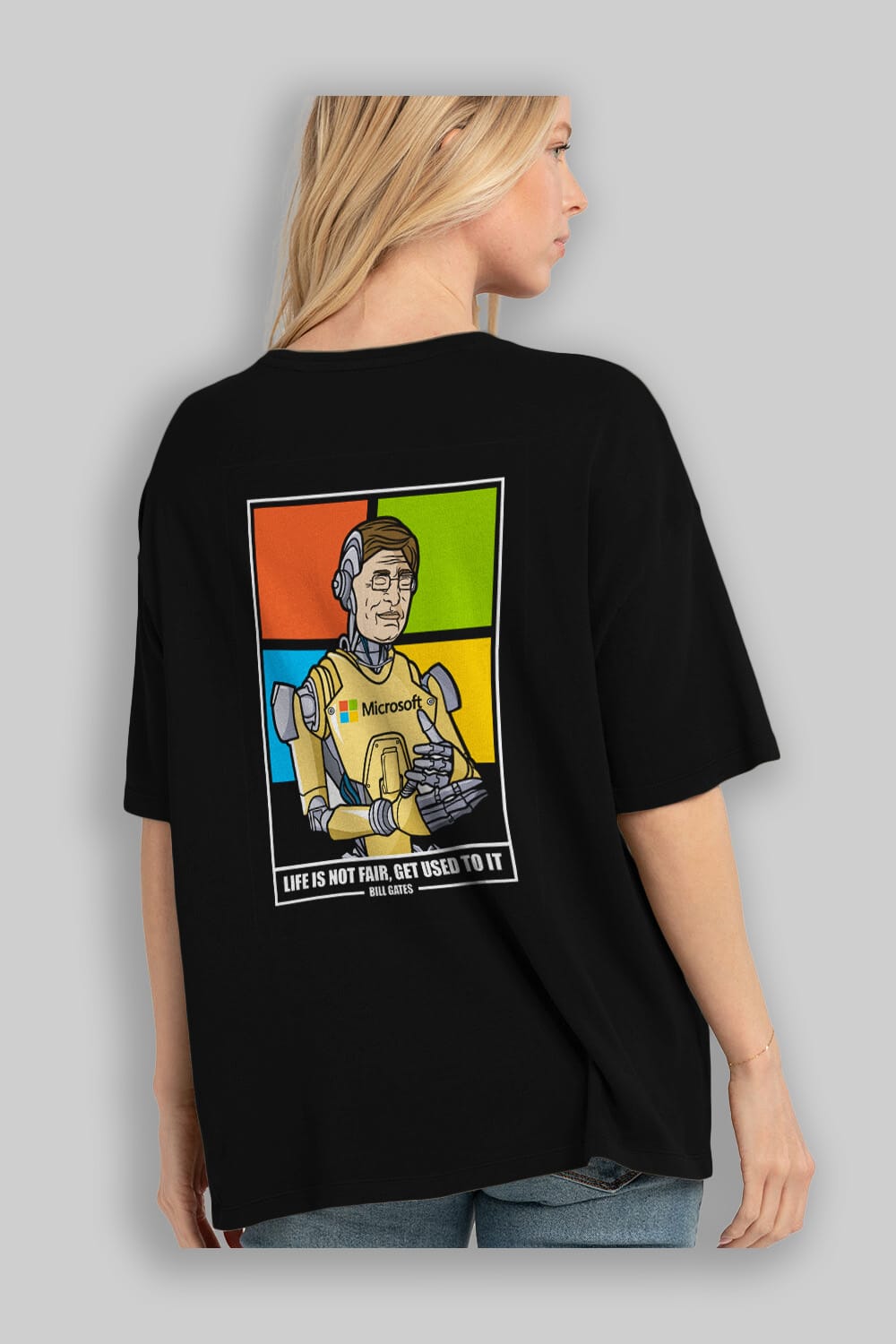 Bill Gates Robot Human Arka Baskılı Oversize t-shirt Erkek Kadın Unisex %100 Pamuk tişort