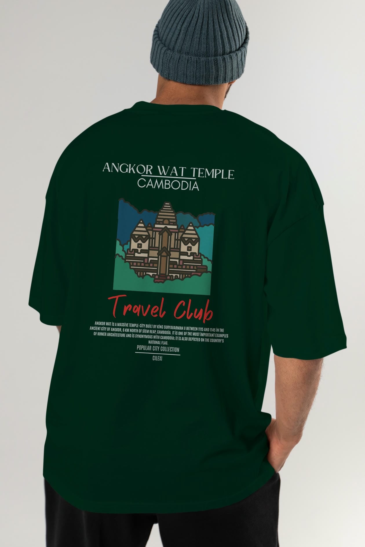 Angkor Wat Temple Cambodia Arka Baskılı Oversize t-shirt Erkek Kadın Pamuk Bisiklet Yaka tişort