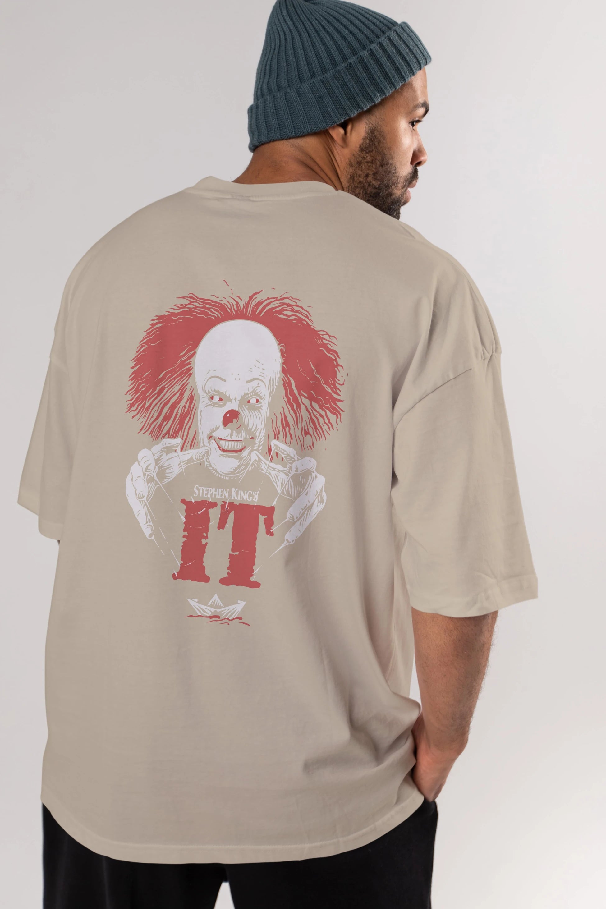 it Arka Baskılı Oversize t-shirt Erkek Kadın Unisex %100 Pamuk Bisiklet Yaka tişort