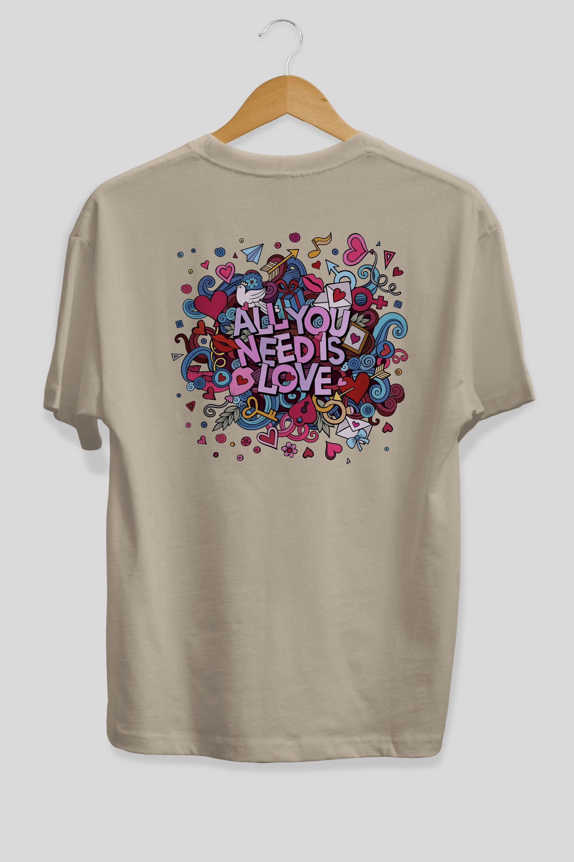 Cute Fun Colorful Heart Art Love Arka Baskılı Oversize t-shirt Erkek Kadın Unisex