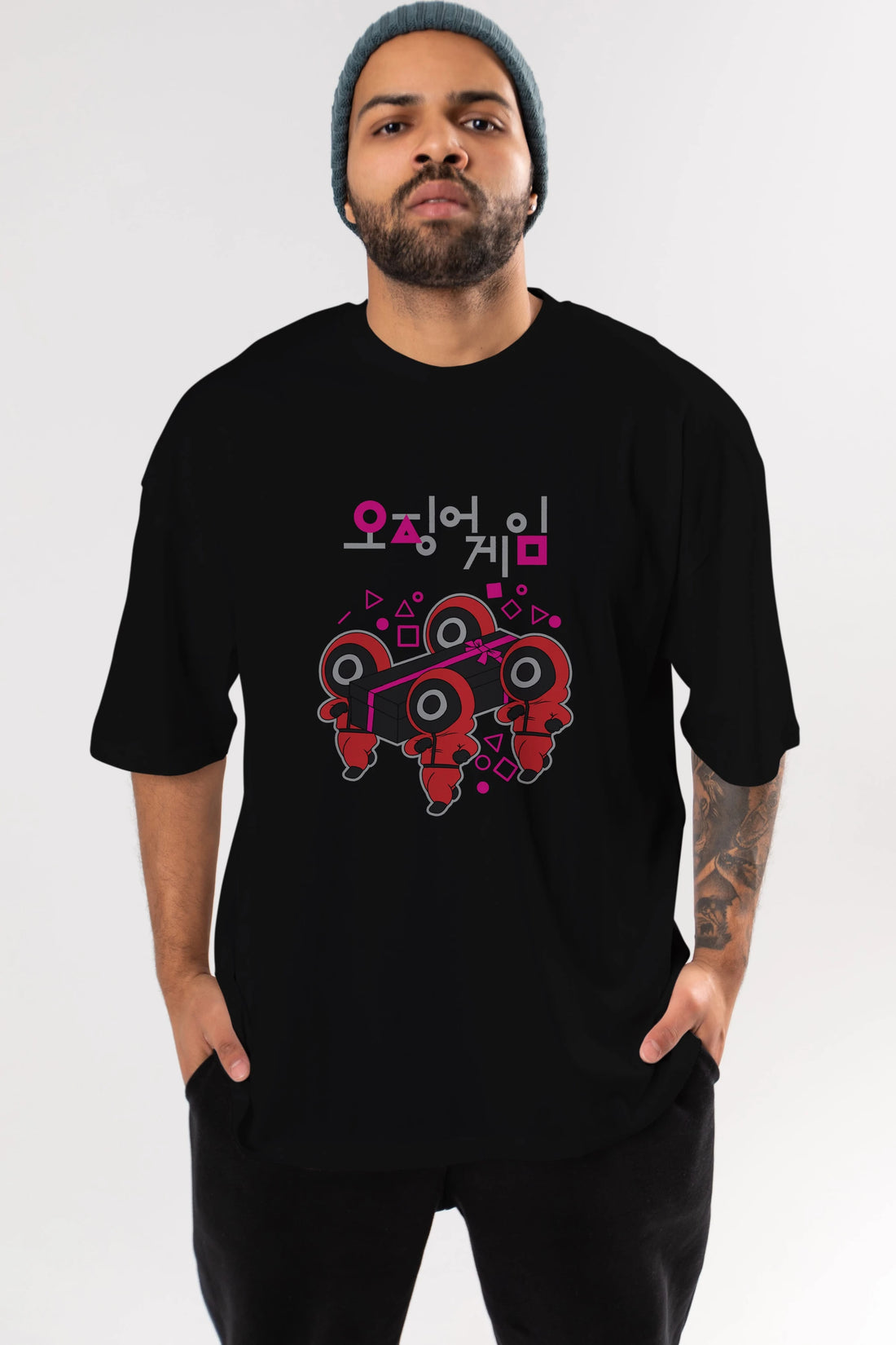 Squid Game (6) Ön Baskılı Oversize t-shirt Erkek Kadın Unisex %100 Pamuk Bisiklet Yaka tişort