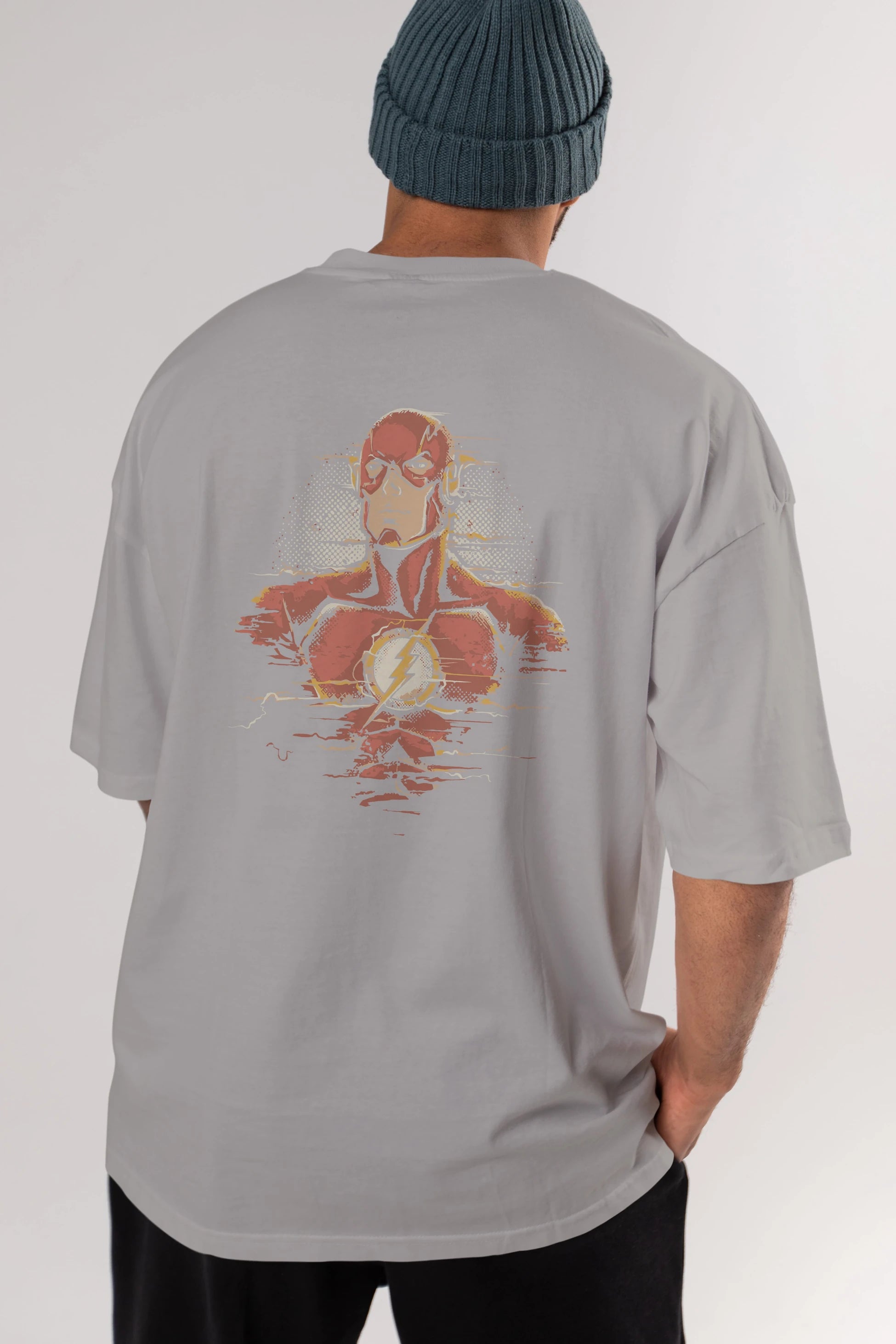 Flash Avengers Arka Baskılı Oversize t-shirt Erkek Kadın Unisex %100 Pamuk Bisiklet Yaka tişort