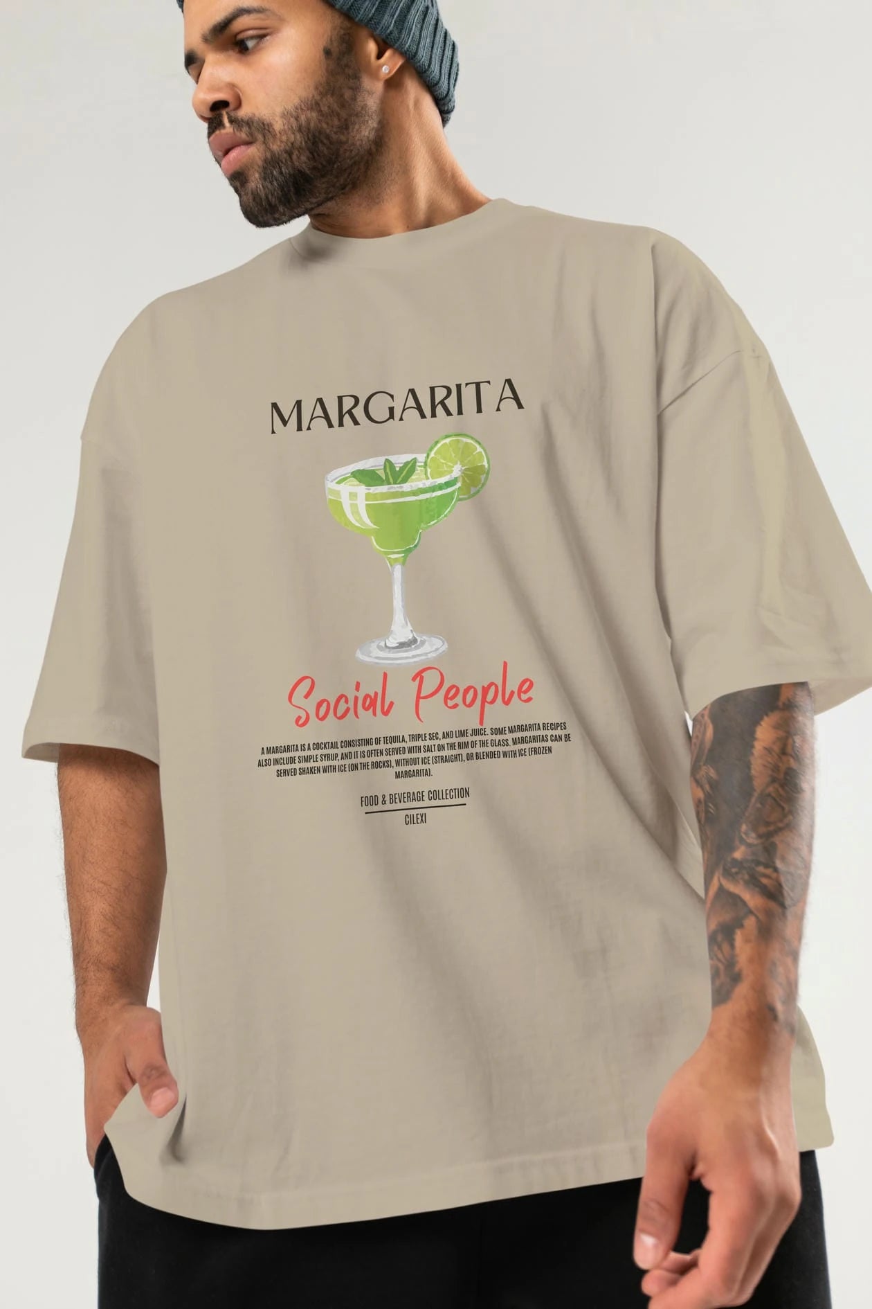 Margarita Kokteyl Serisi ön Baskılı Oversize t-shirt Erkek Kadın %100 Pamuk Bisiklet Yaka tişort
