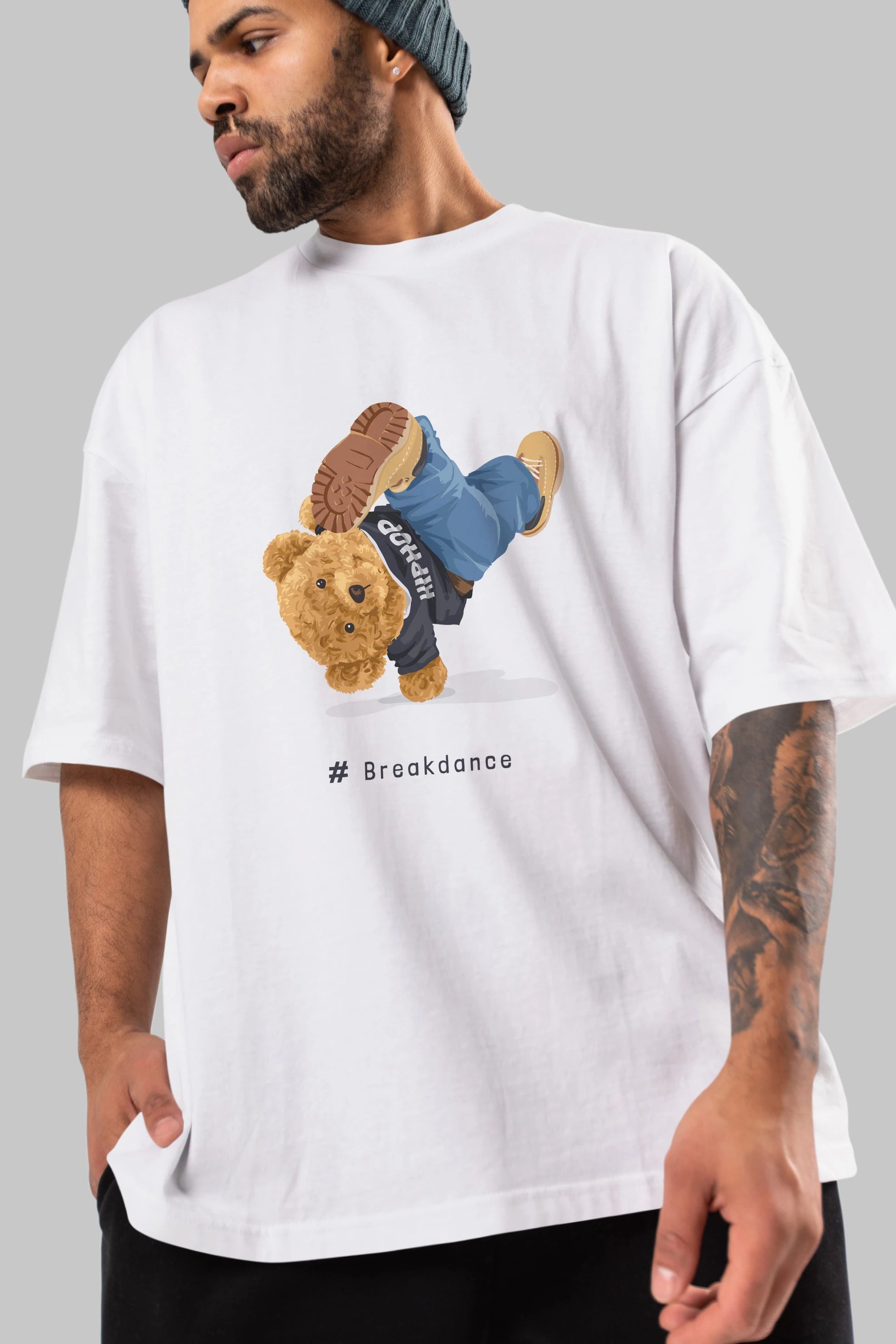 Teddy Bear Breakdance Ön Baskılı Oversize t-shirt Erkek Kadın Unisex %100 Pamuk