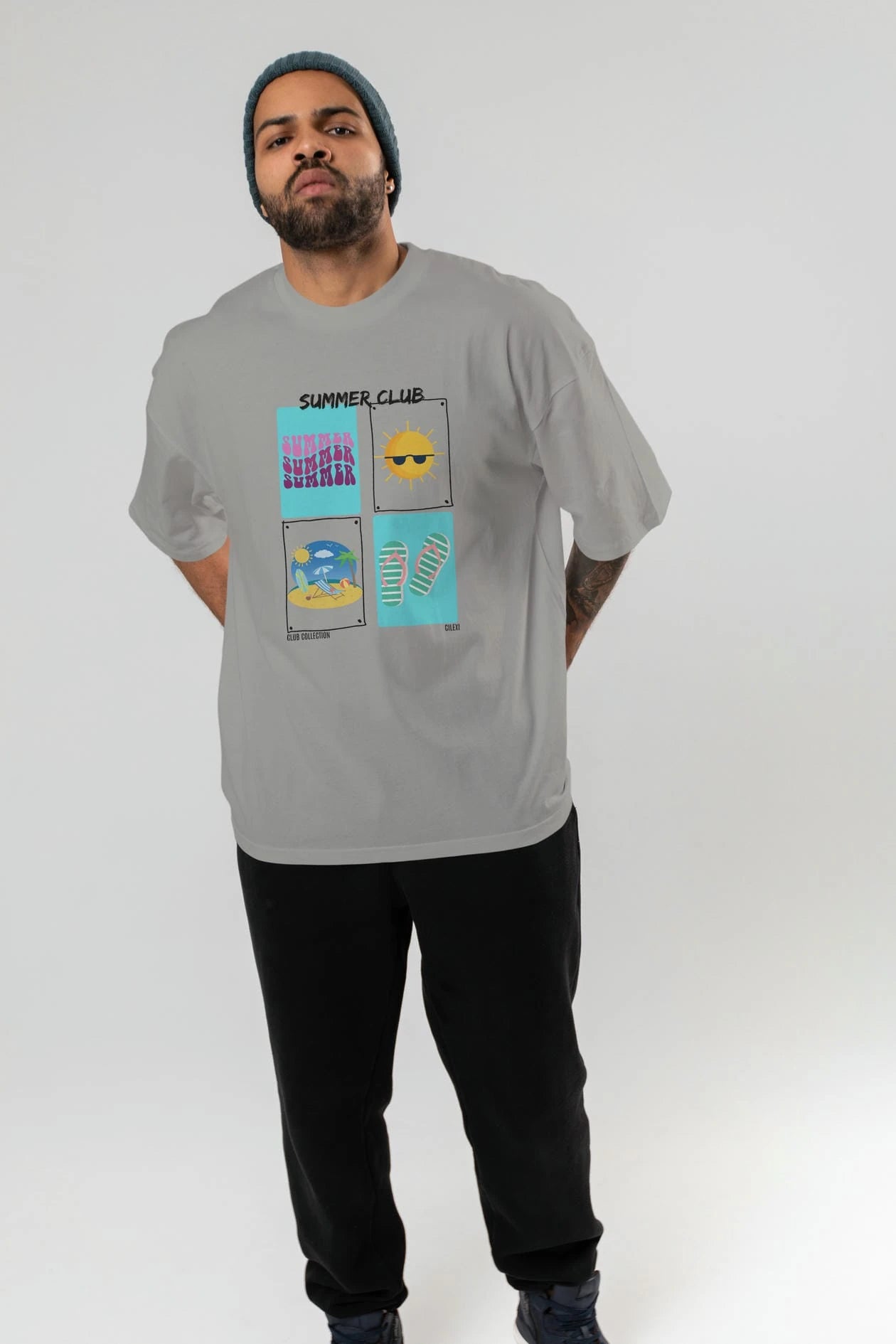 Summer Club ön Baskılı Oversize t-shirt Erkek Kadın %100 Pamuk Bisiklet Yaka tişort