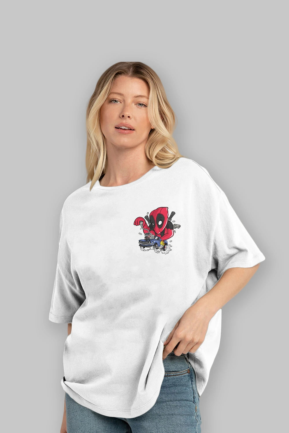 Deadpool (21) Ön Sol Baskılı Oversize t-shirt Erkek Kadın Unisex %100 Pamuk Bisiklet Yaka tişort