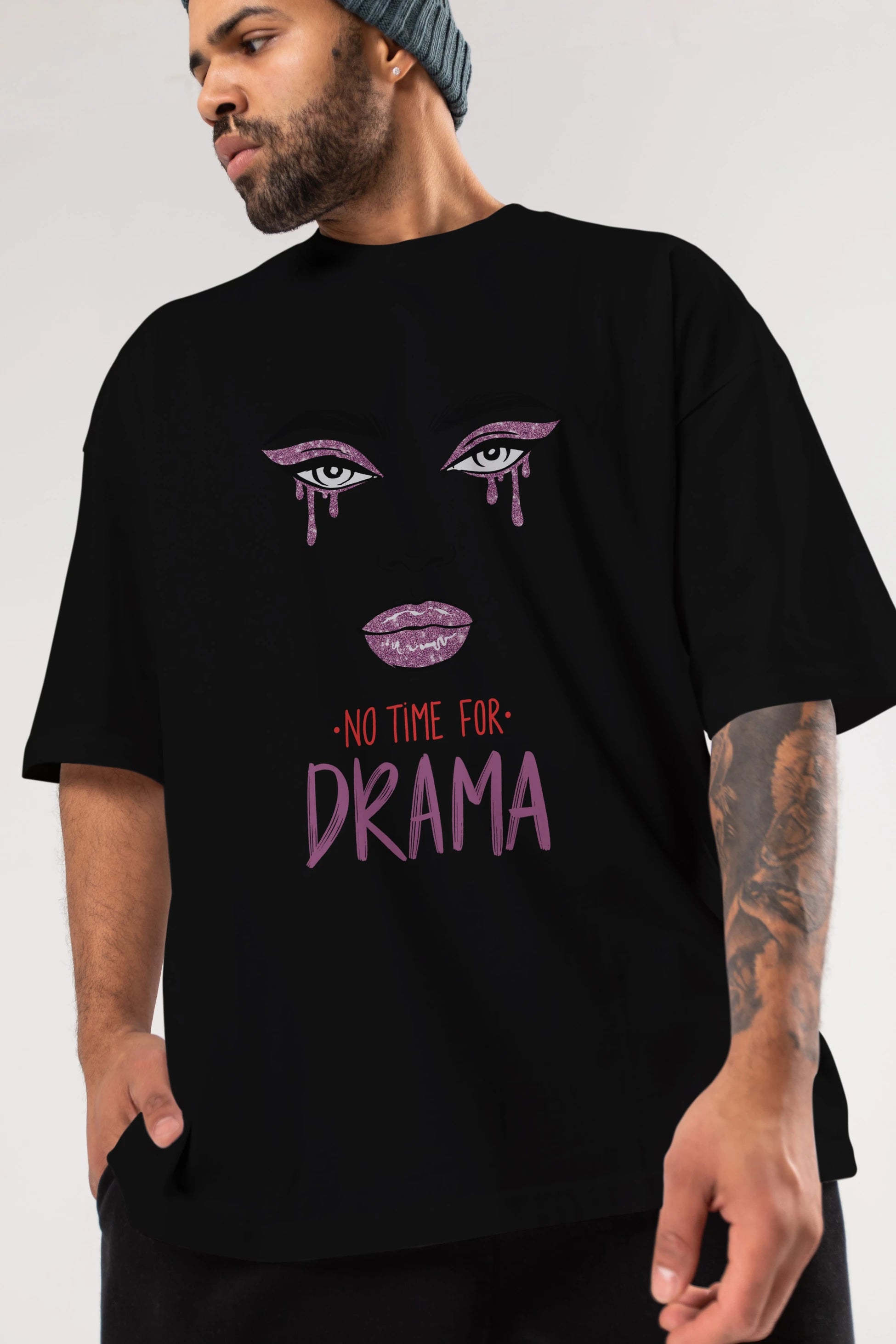 No Time for Drama Yazılı Ön Baskılı Oversize t-shirt Erkek Kadın Unisex
