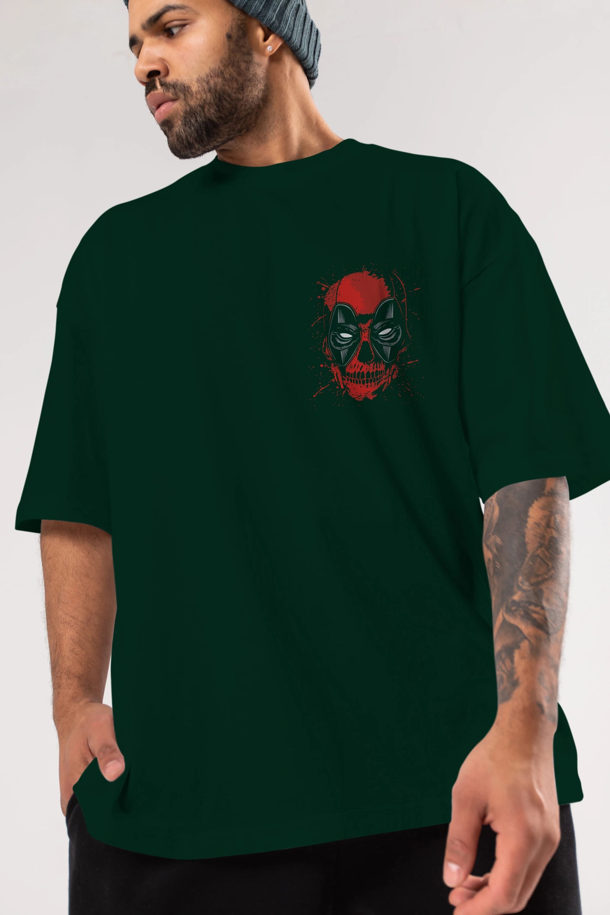 Deadpool (3) Ön Sol Baskılı Oversize t-shirt Erkek Kadın Unisex %100 Pamuk Bisiklet Yaka tişort